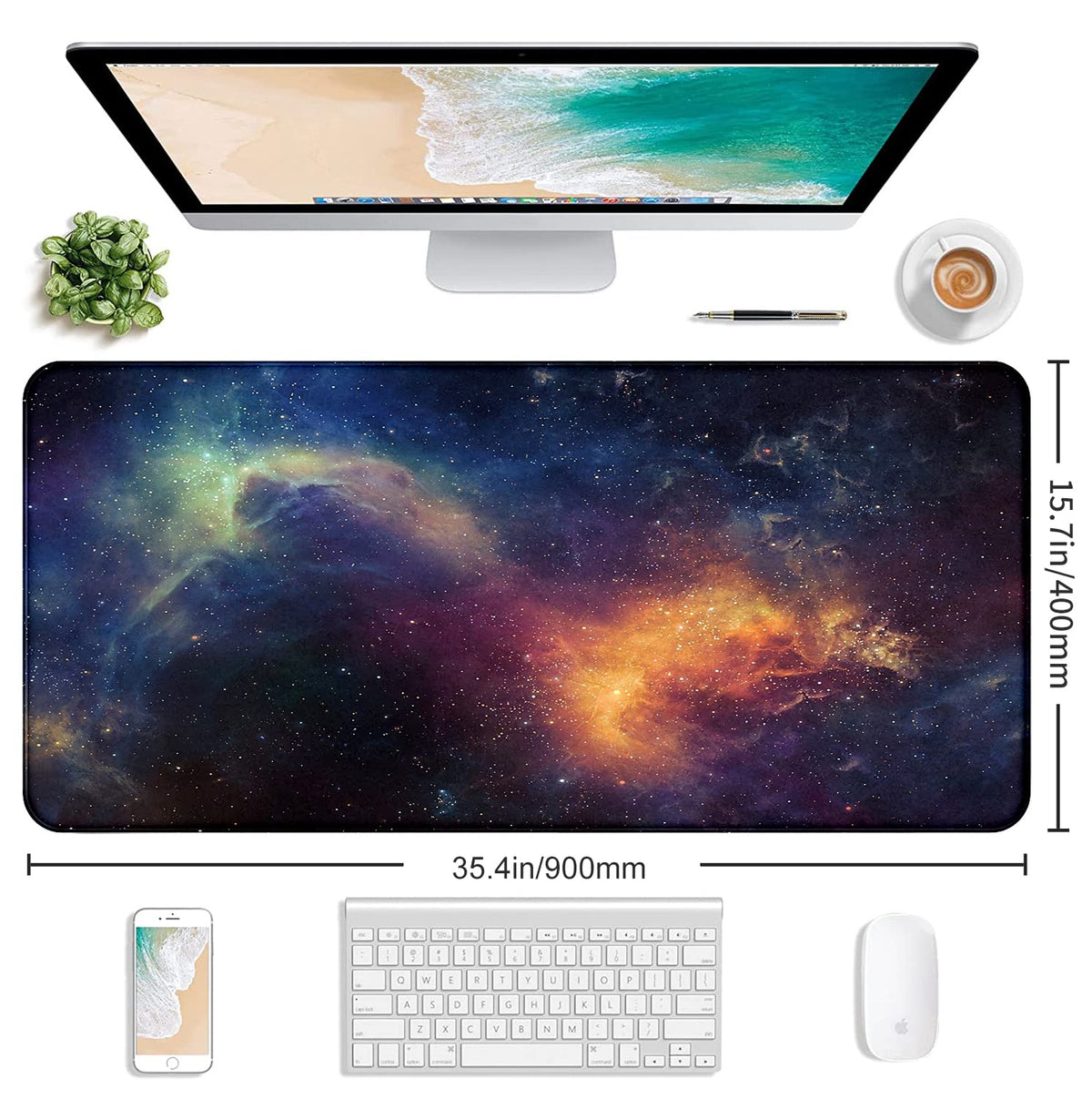 Large Starry Sky Mouse Pad with Stitched Edges, Computer Keyboard Desk Pad