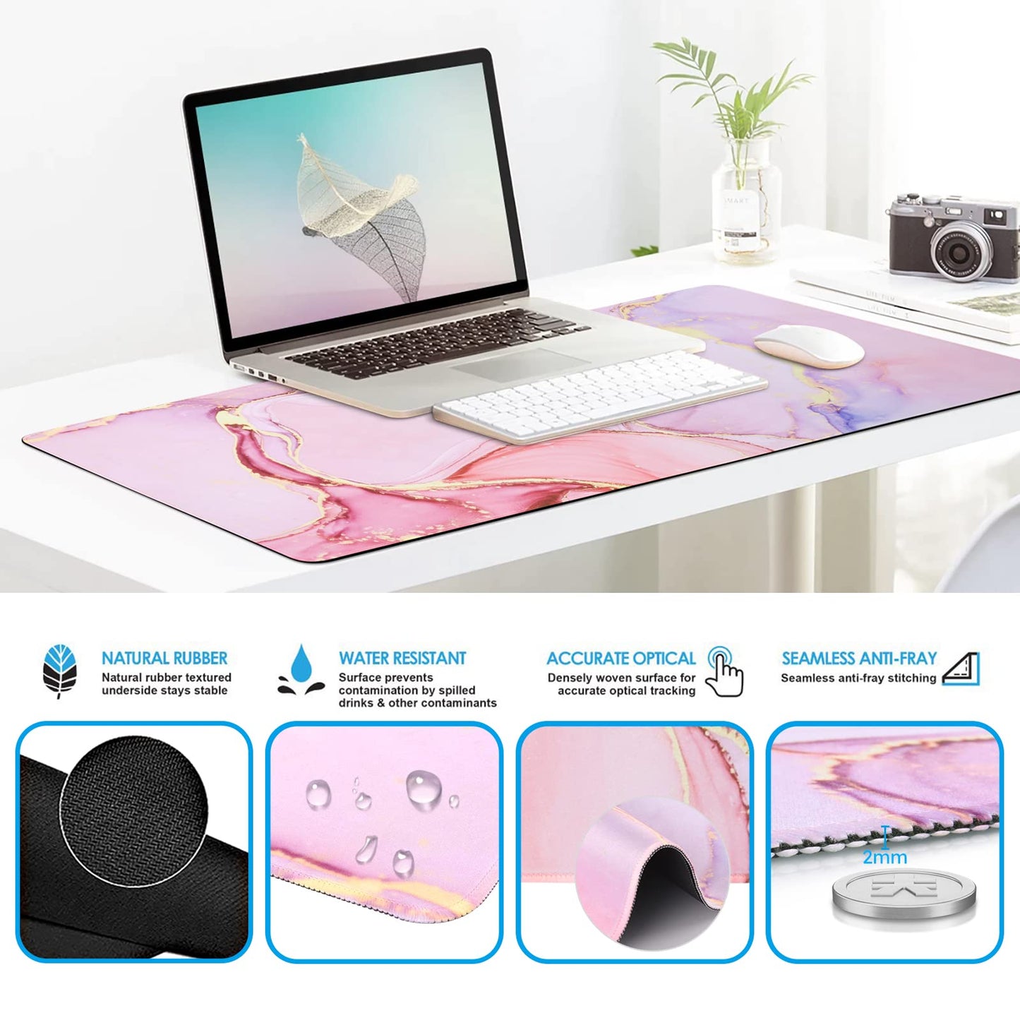 iCasso Glitter Marble Computer Mat 35.4"x15.7", Table Mat for Gaming