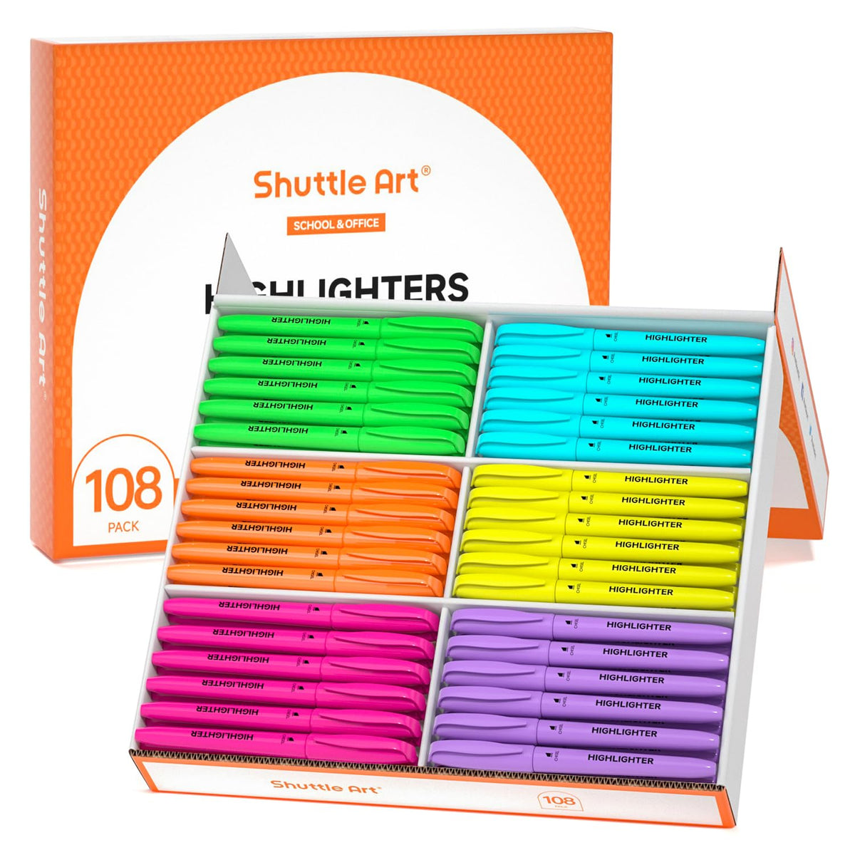 Shuttle Art 108 Pack Highlighters, Highlighters Assorted Colors Set, 6 Bright Colors Chisel Tip
