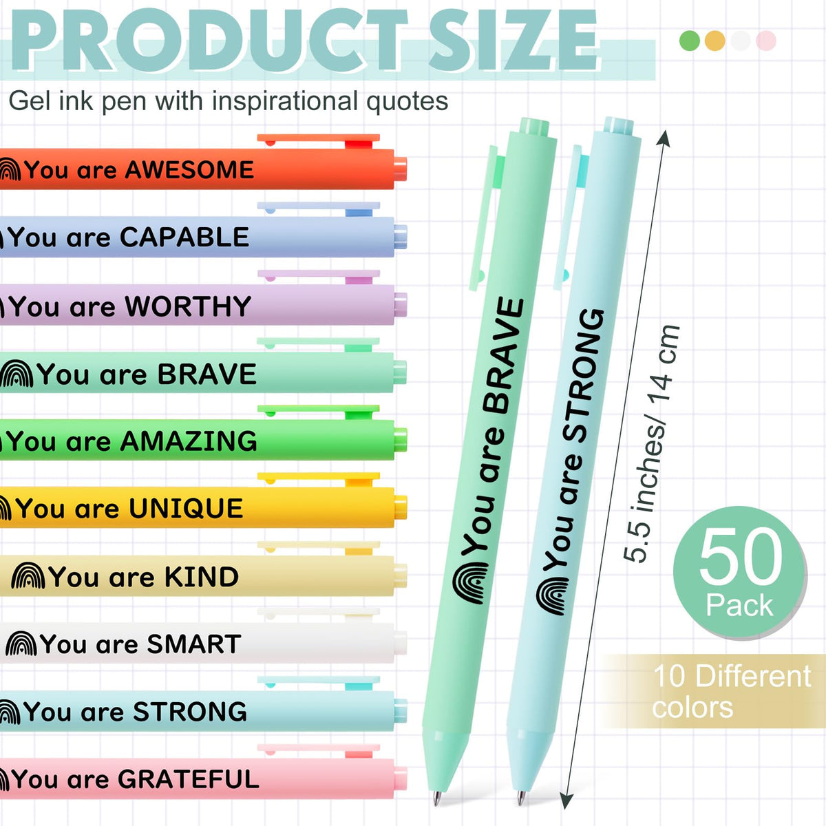 Crtiin 50 Pcs Inspirational Pens Bulk Pastel, Inspirational