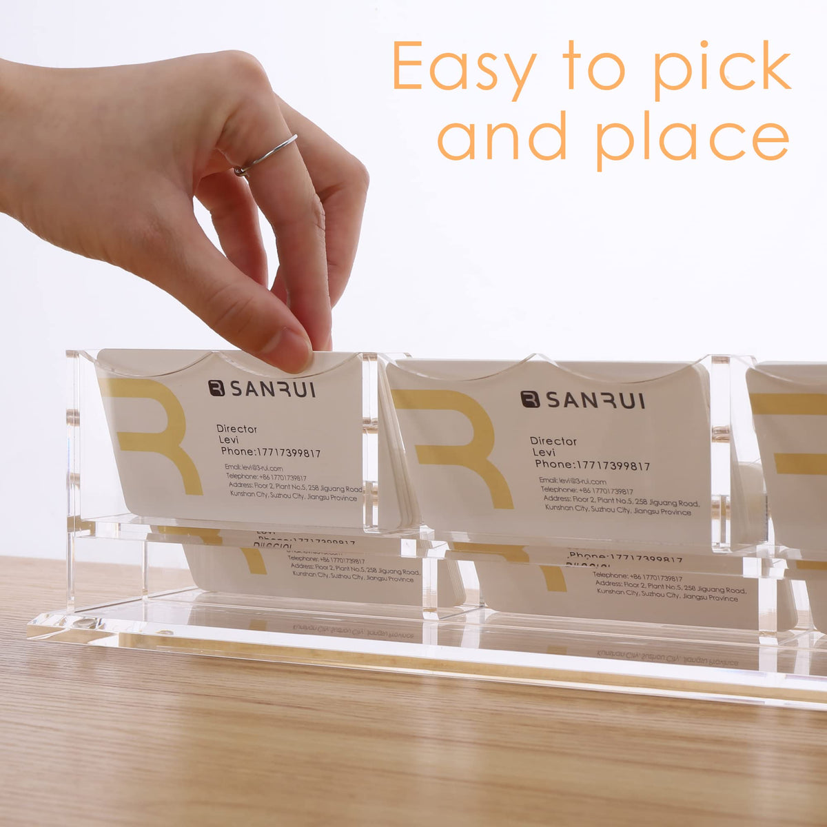SANRUI Acrylic Business Card Holder, Clear Desk Card Display Stand 6 Slot