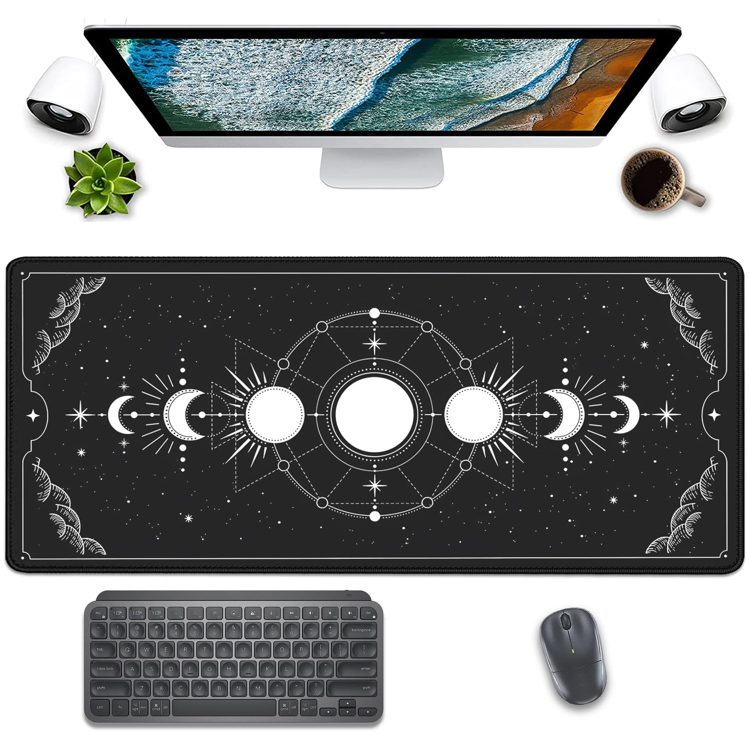 Moon Phases Celestial Witchy Tarot Astrology Witch Aesthetic Extended Desk Pad Mouse Pad,Stitched
