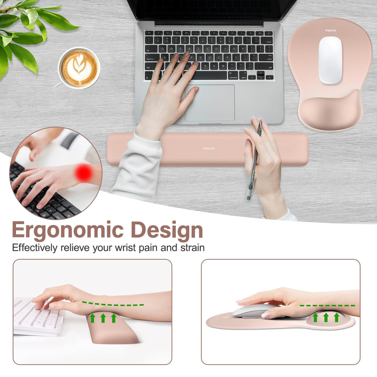 MOSISO Wrist Rest Support for Mouse Pad & Keyboard Set, Nude