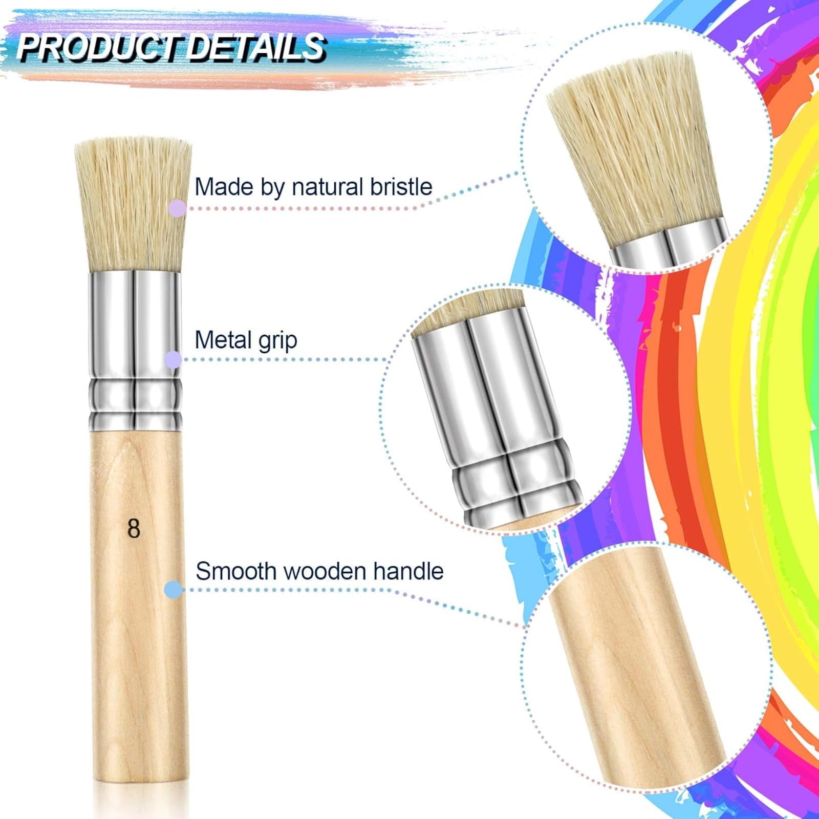 Outus 18 Pieces Wooden Stencil Brushes Natural Stencil Brushes Bristle Wooden Handle Painting Set