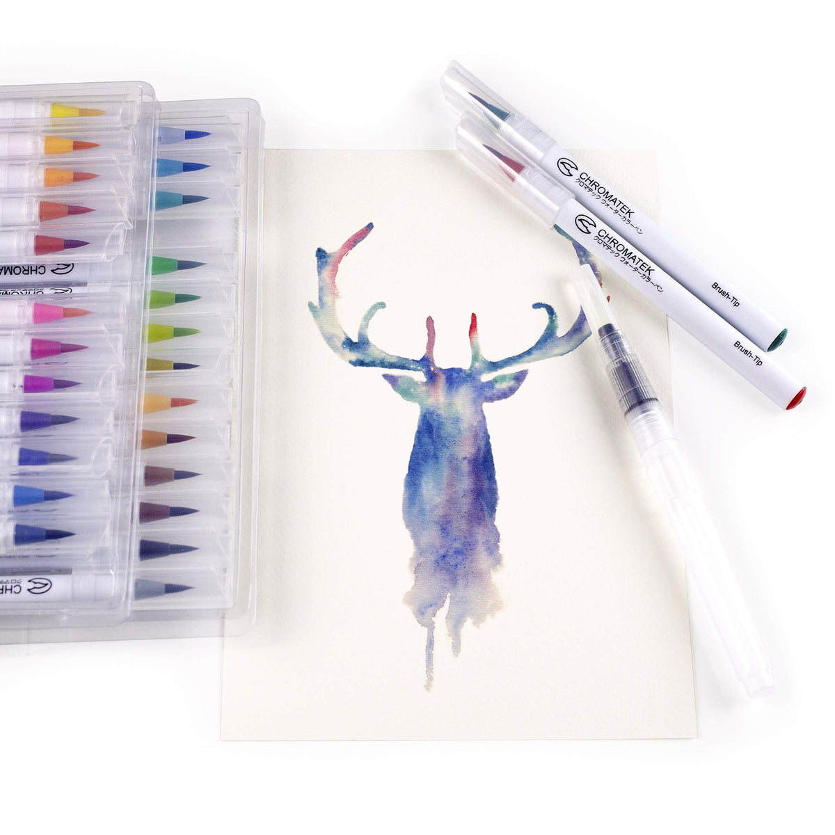 CHROMATEK 30 Watercolor Brush Pens | 15 Page Tutorial Pad & Online Video Series | Brush Tips |