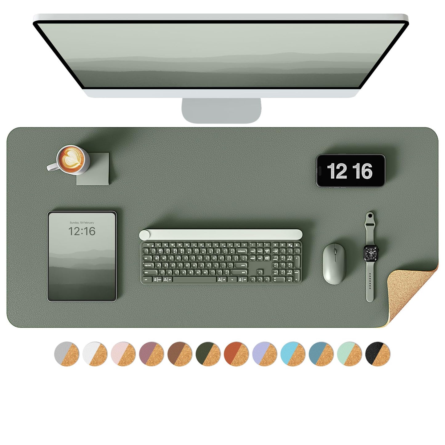 YSAGi Double-Sided Desk Pad, 35.4"x17"Leather Desk Mat, Eco Cork Desk Pad Protector,Large Mouse