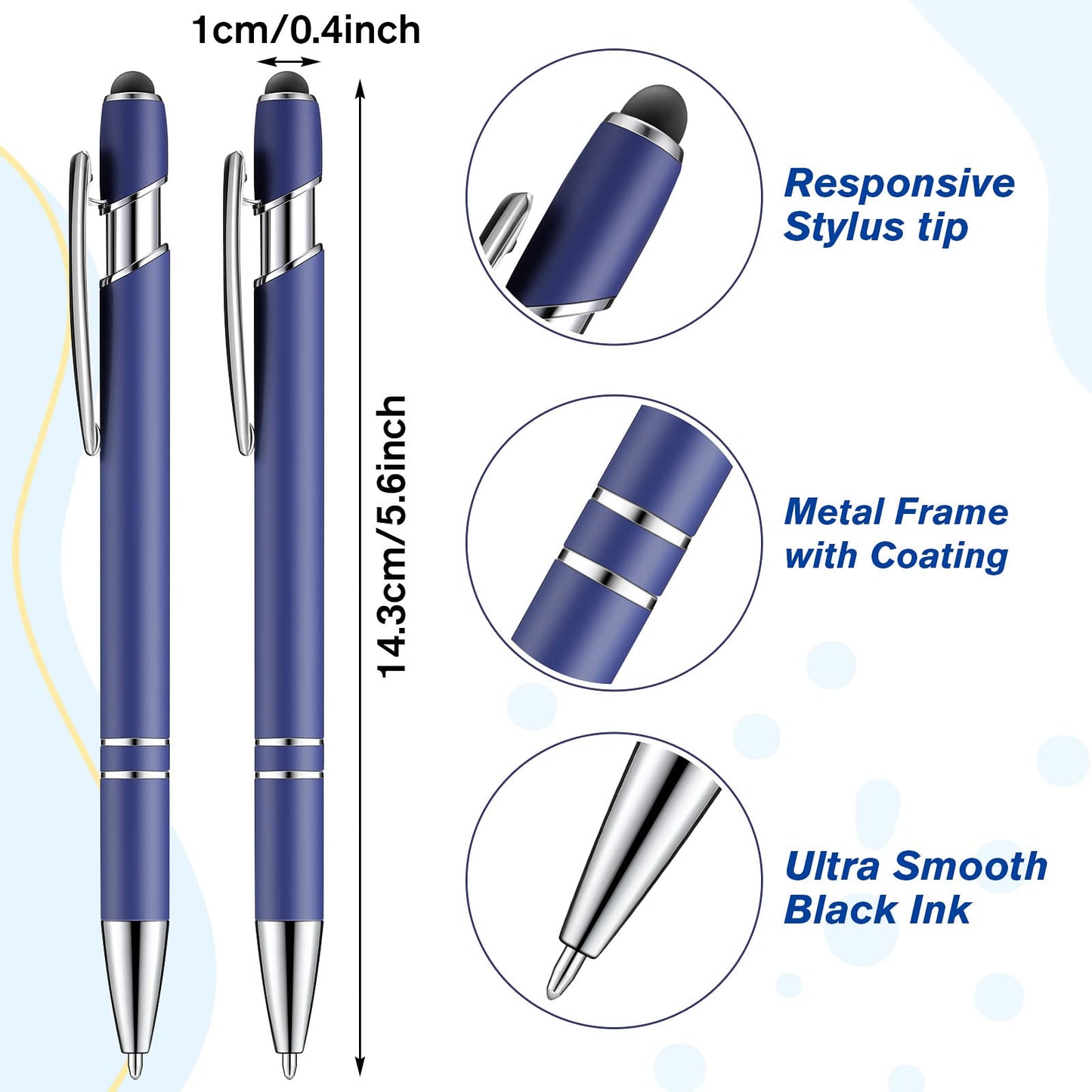 Zonon 38 Pcs Stylus Ballpoint Pens, Metal Rubberized Grip, Dark Blue