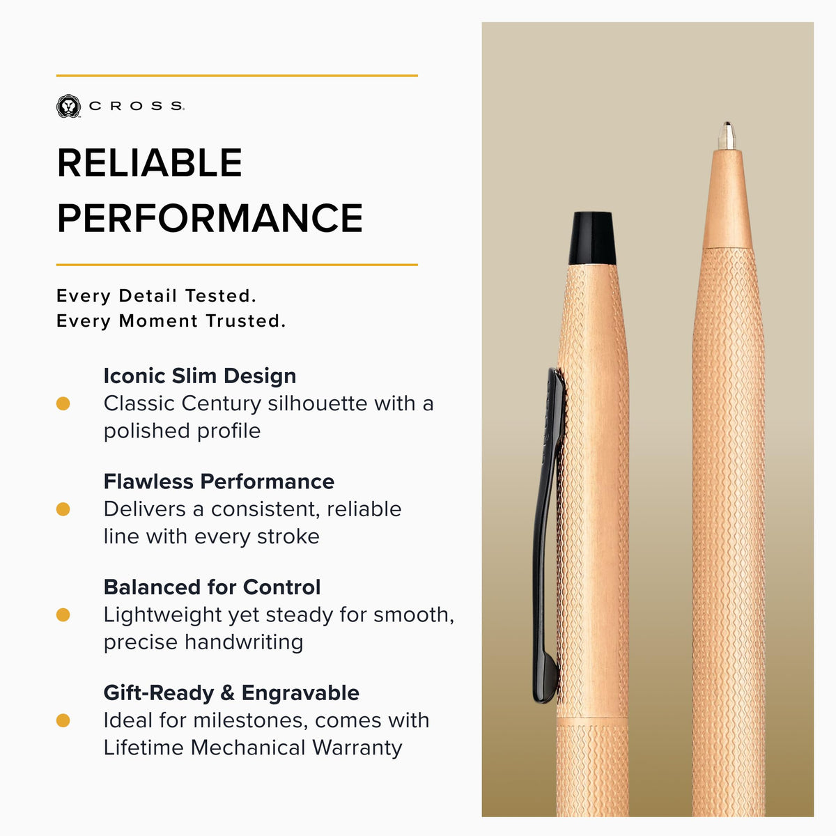 Cross Classic Century Brushed Rose-Gold PVD Ballpoint Pen, Black Ink