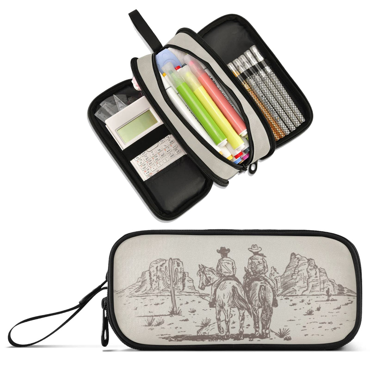 XUWU Western Desert Cowboy Large Capacity Pencil Case Pencil Pouch Pen Box