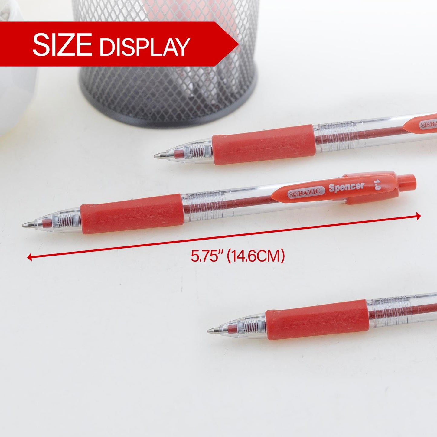 BAZIC PRODUCTS Spencer Red Ink Retractable Pens, 1.0 mm, 5 Ct, 24-Box