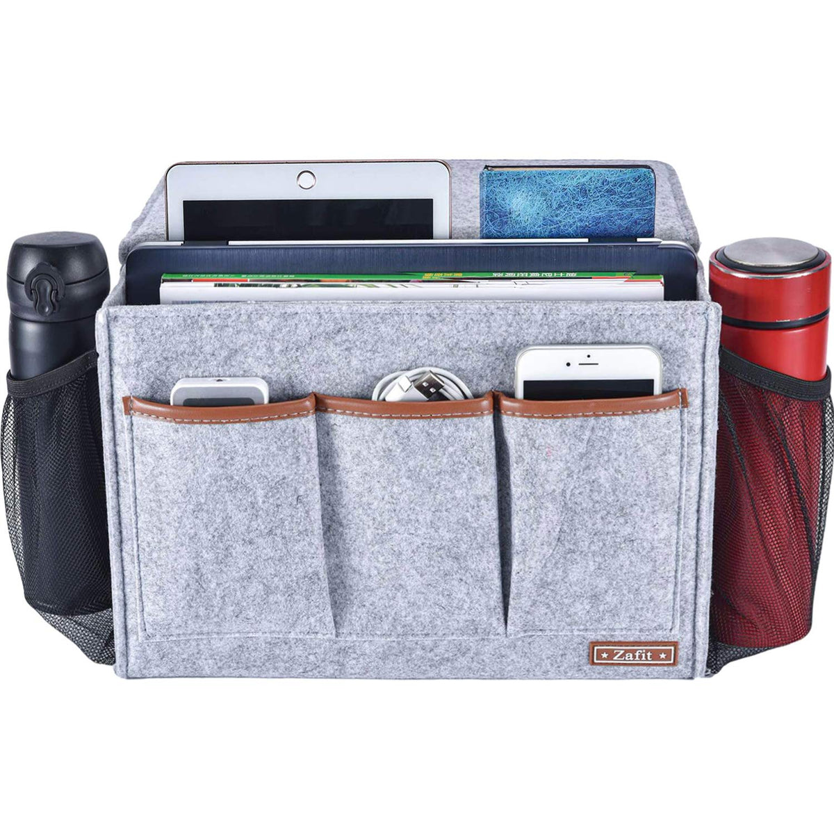 Zafit Bedside Caddy, Large Size Storage Organizer with 8 Pockets - Perfect for Magazine, Remotes