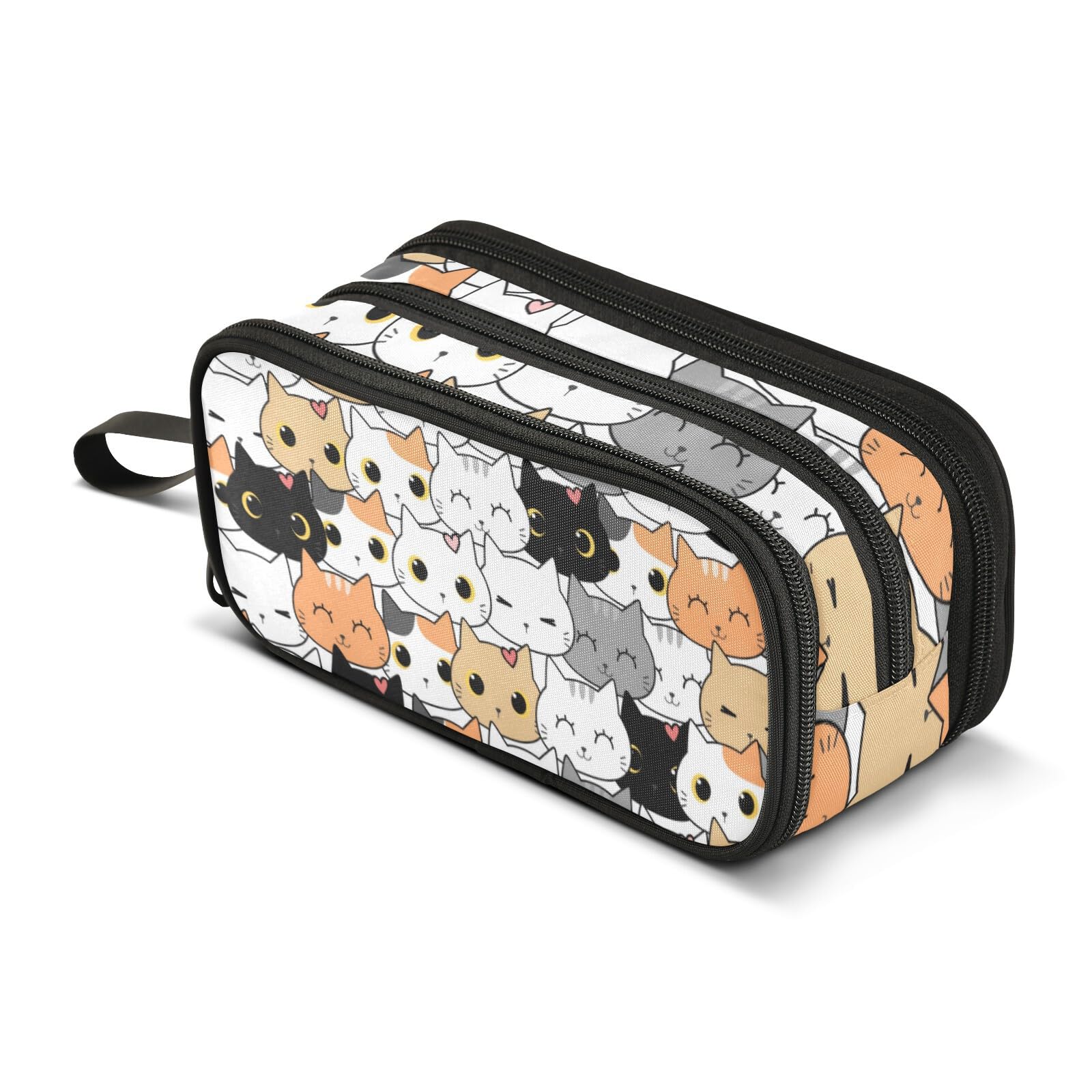 Sletend Pencil Case Cat Cartoon 3 Compartments Pencil Pouch