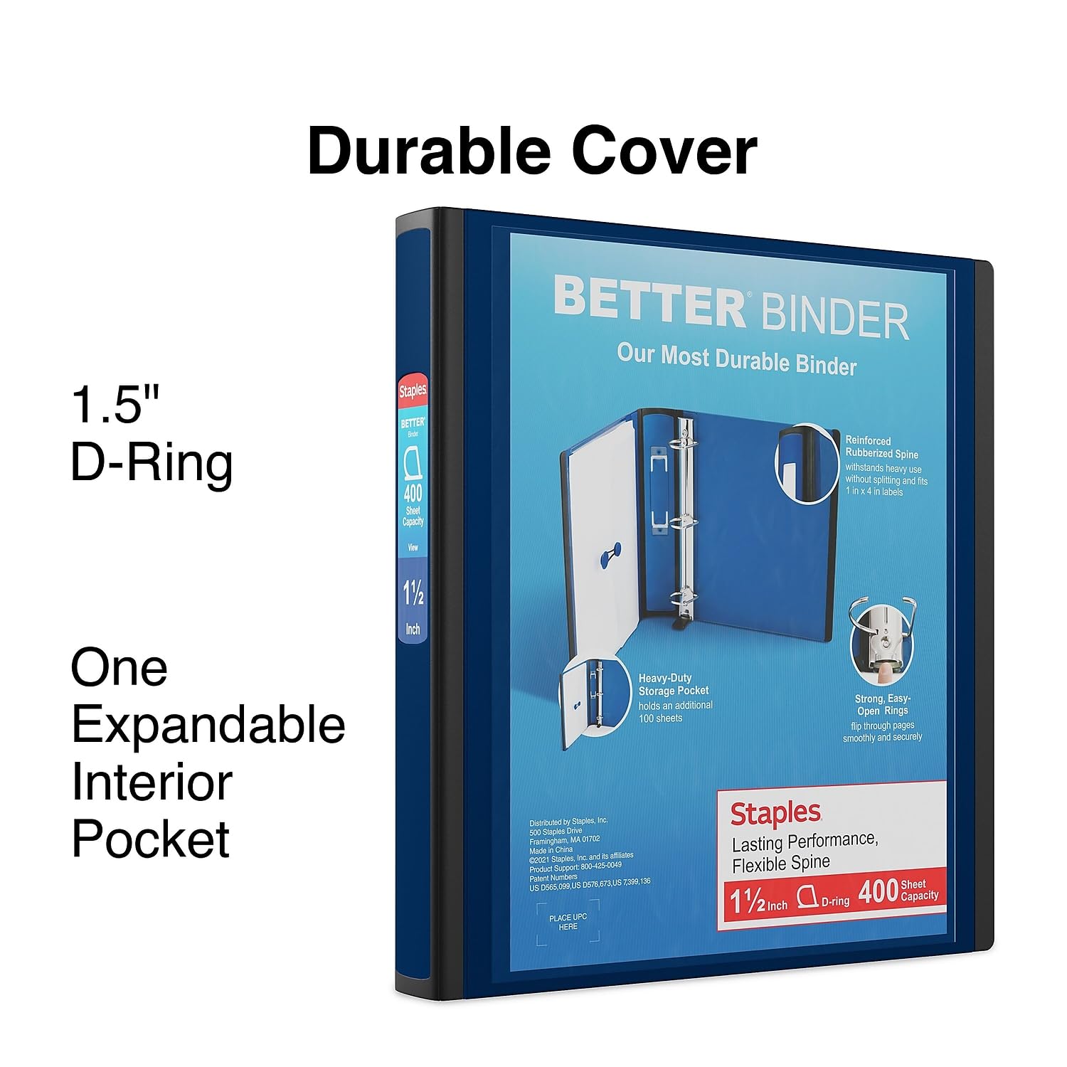 Staples Better Binder, 1.5 Inch D-Ring, Navy Blue, 400 Sheets, 3-Pk