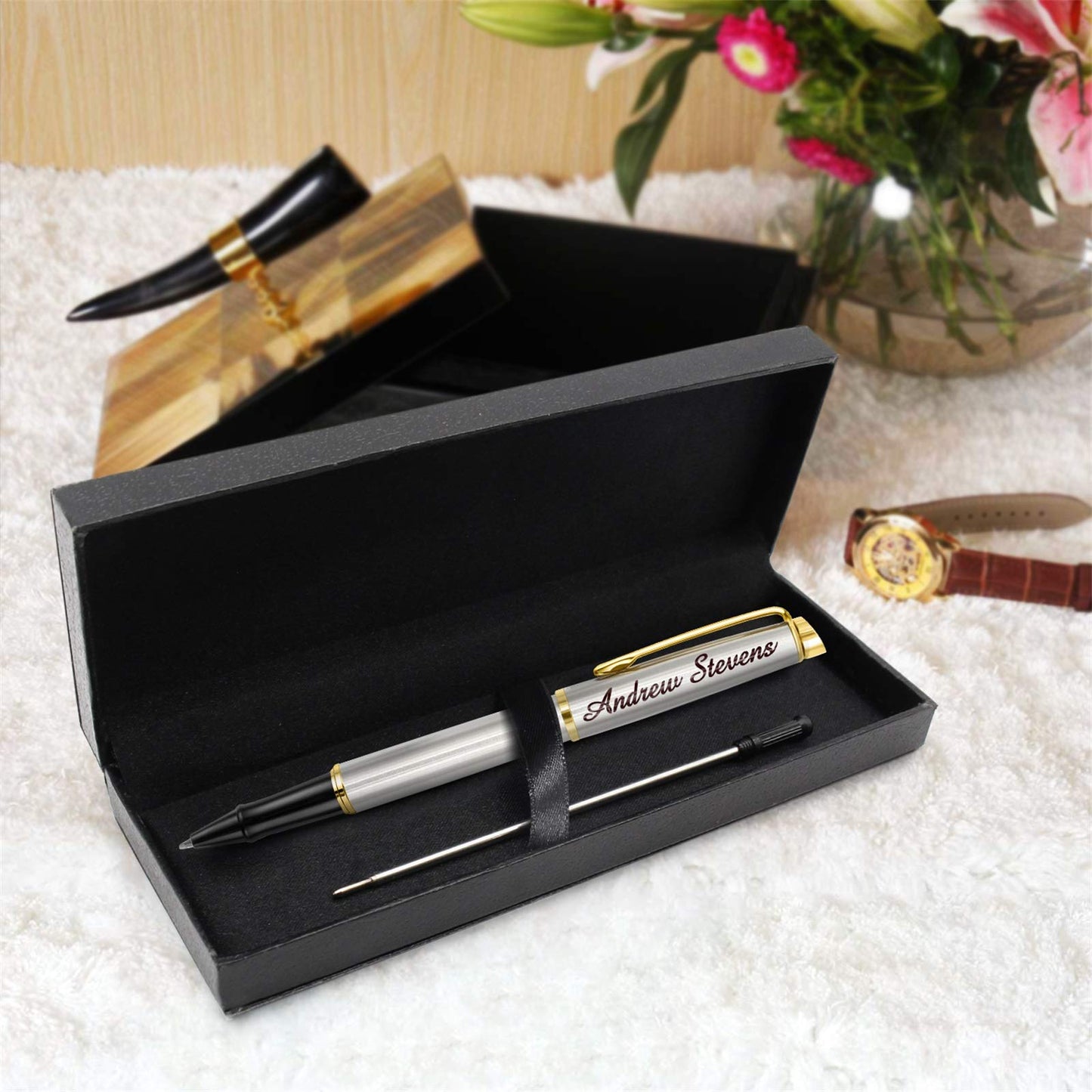 ABIsedrin Personalized Pens, Engraved Pen for Men, Custom Gel Ink Rollerball Pens，writing pen Gift