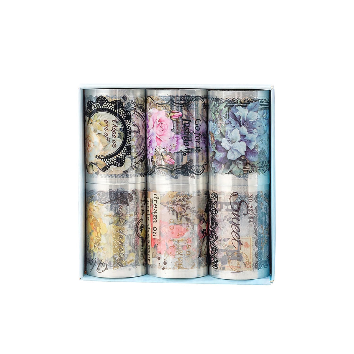 YOUQIWJ Vintage Floral Wide Washi Tape, 6 PET Rolls for Journaling Crafts