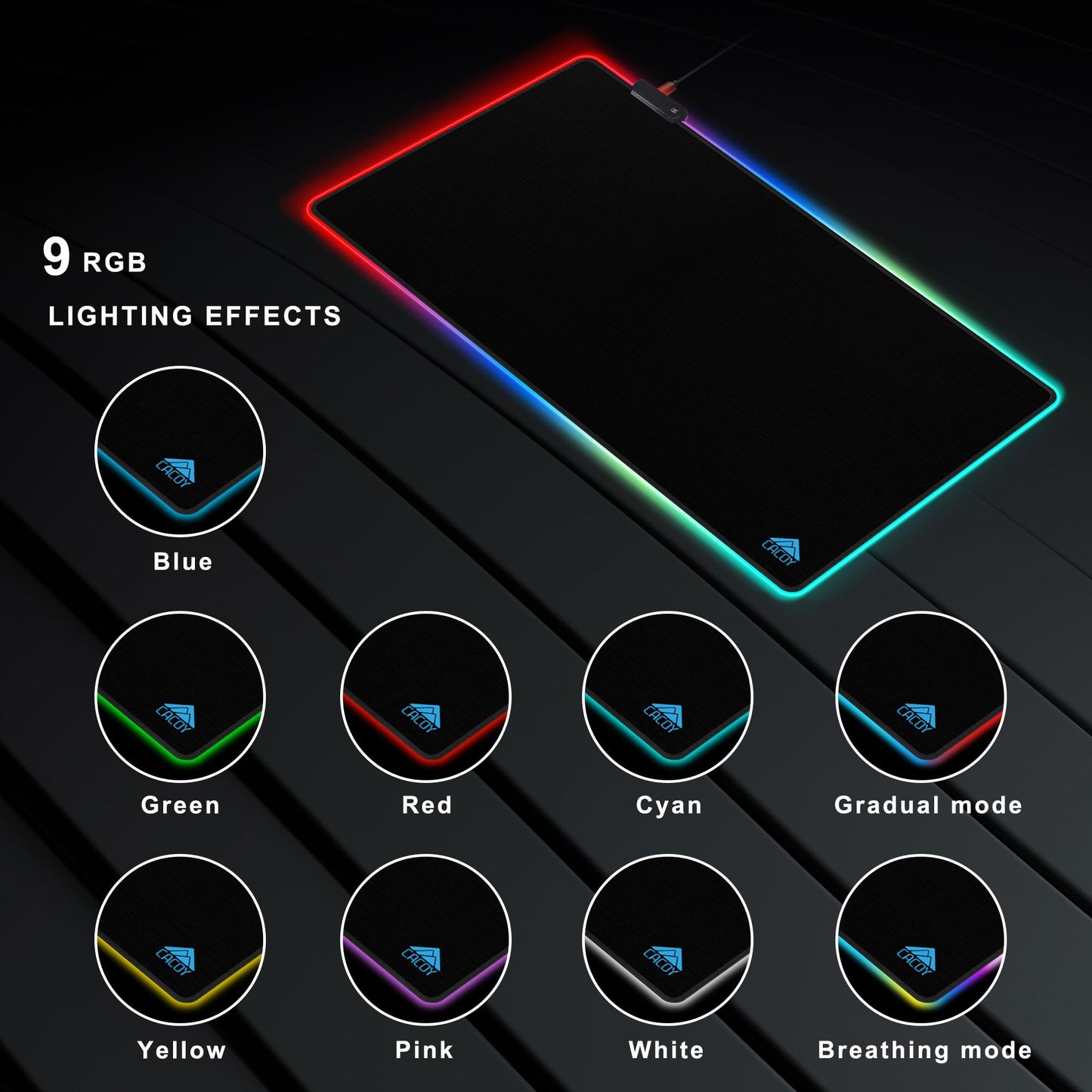 Cacoy 48"x20" RGB XXL Large Gaming Mouse Pad, LED Lighting Mouse Mat, Black