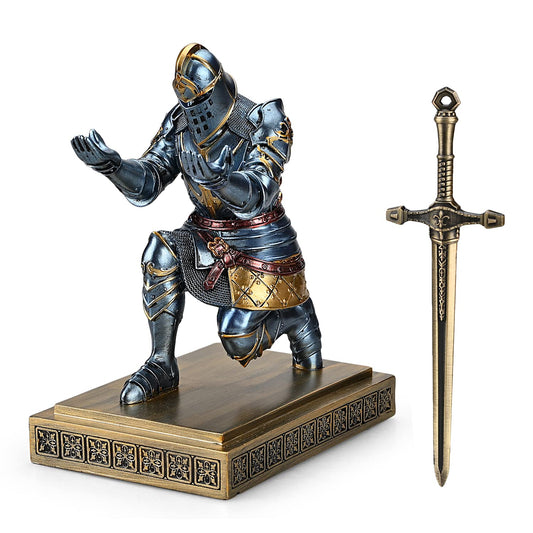 King's Guard Knight Pen Holder with a Letter Opener Desk Organizers Blue