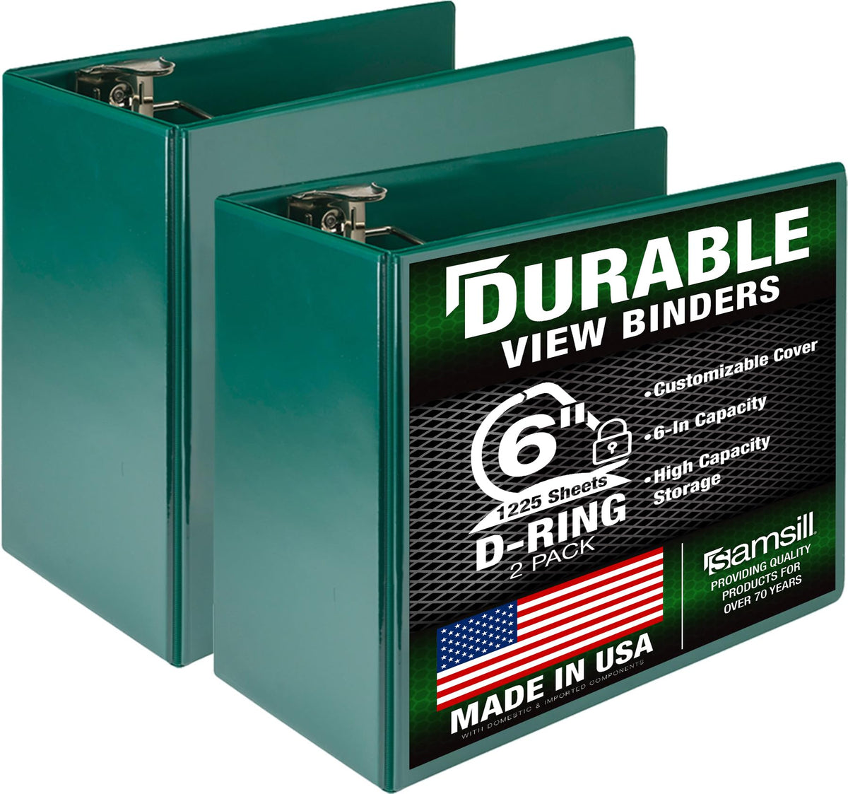 Samsill Durable 6 inch 3 Ring Binder, Locking D Ring Binder, Customizable Clear View Cover, Green