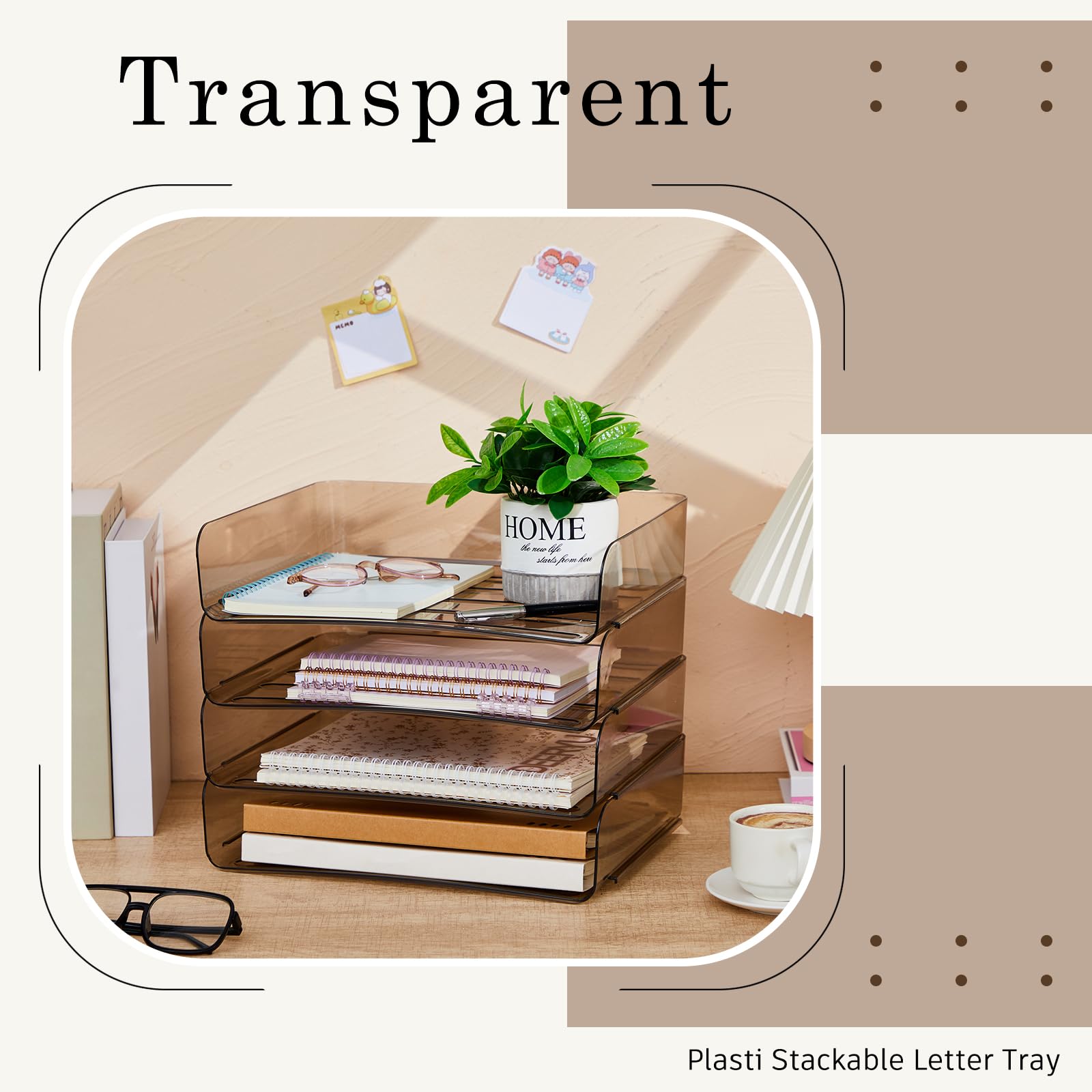 Harloon 4 Tier Paper Organizer Clear Gray Letter Tray Acrylic File Tray
