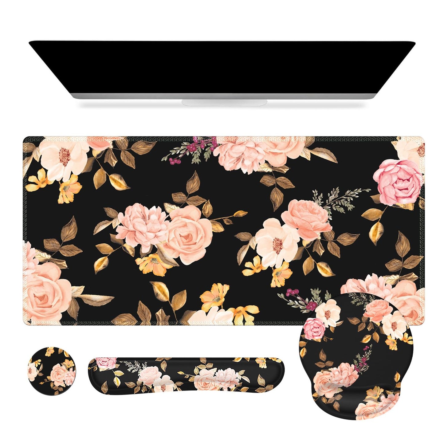 iCasso Floral 4in1 Computer Mat, 35.4"x15.7" Work Mat for Computer