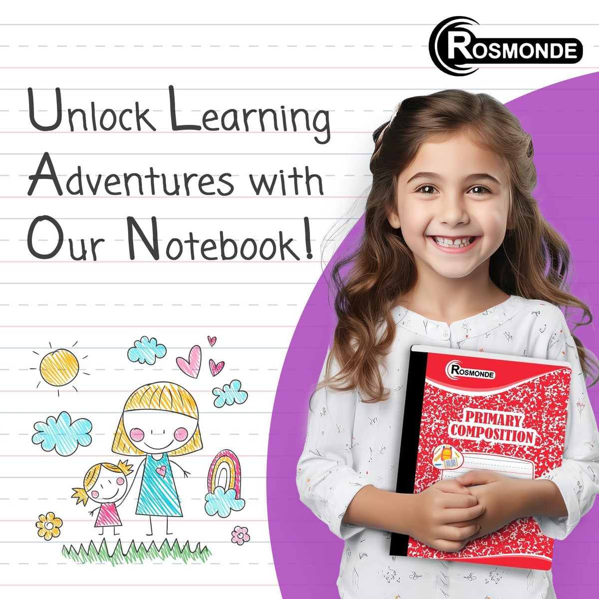 Rosmonde 12 Pack Primary Composition Notebooks, 200 Pages (100 Sheets)