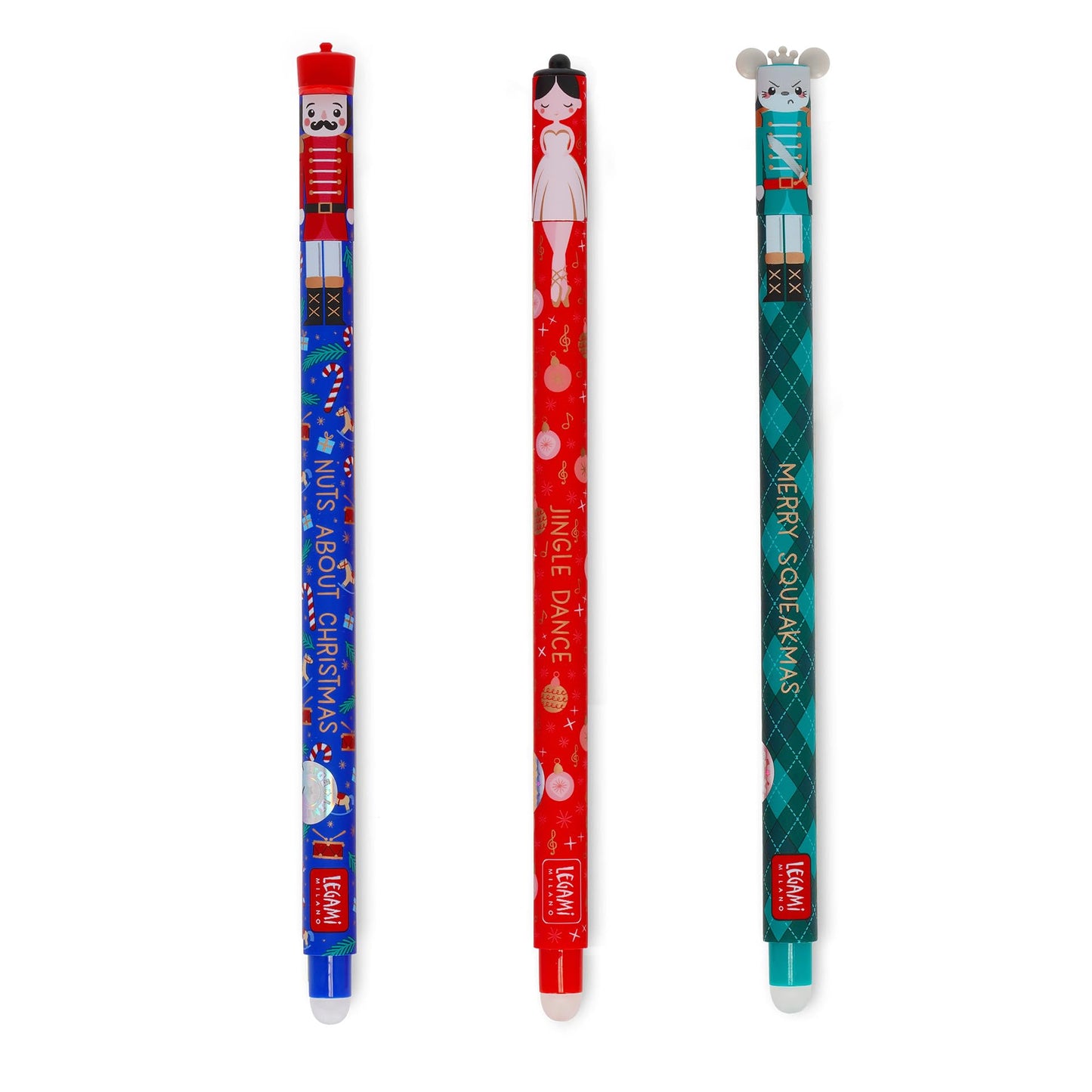 LEGAMI - Set of 3 erasable gel pens, Christmas edition, thermosensitive erasable ink pens, red