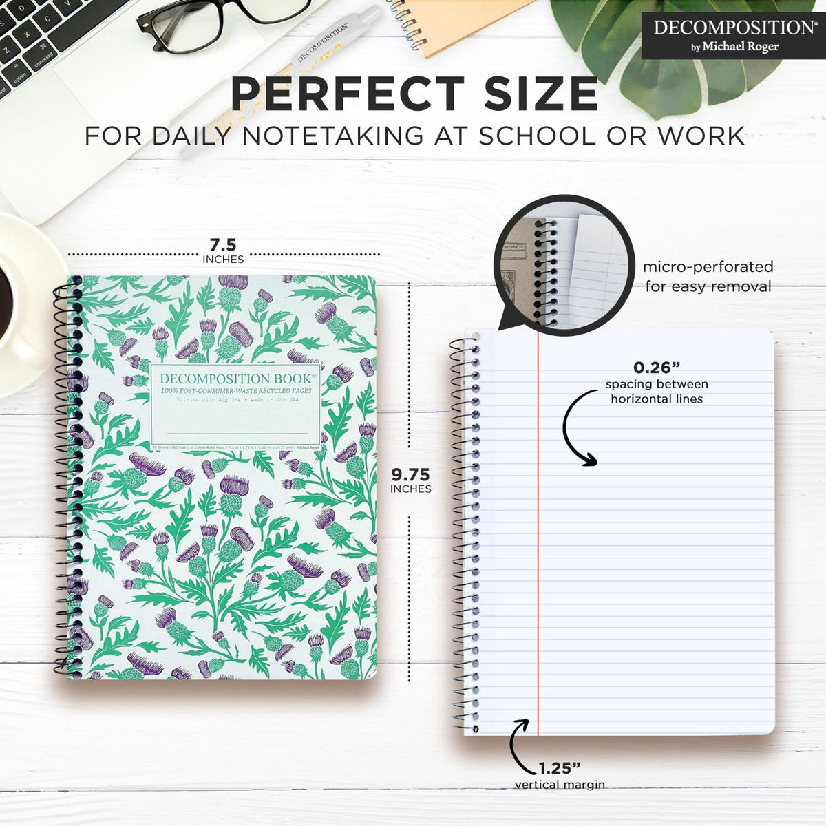 Decomposition Thistles College Ruled Spiral Notebook - 9.75 x 7.5 Journal with 160 Lined Pages