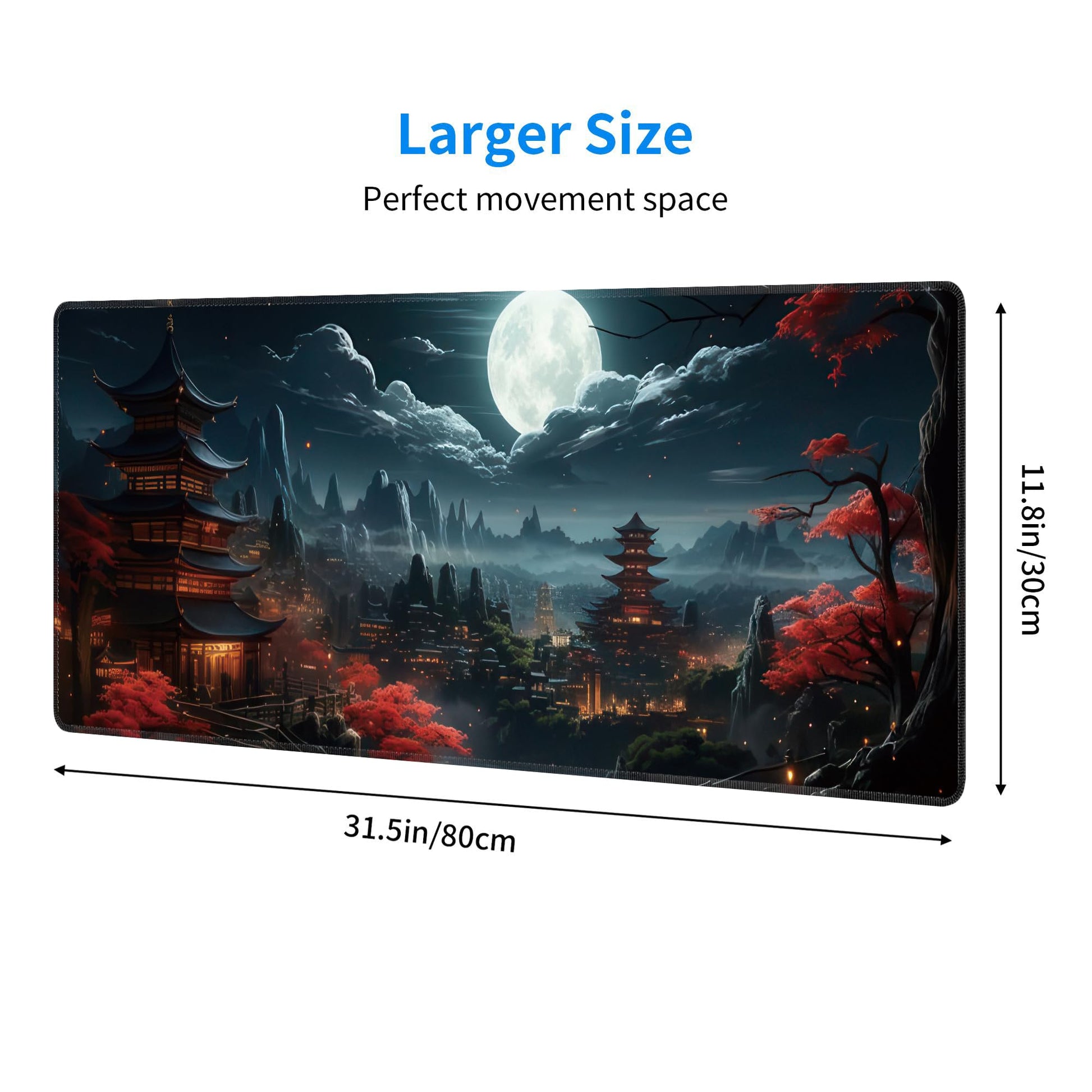 Japanese Full Moon Large Mouse Pad,Gaming Keyboard Desk Pad,Extended Mouse Mat Non-Slip Rubber Base