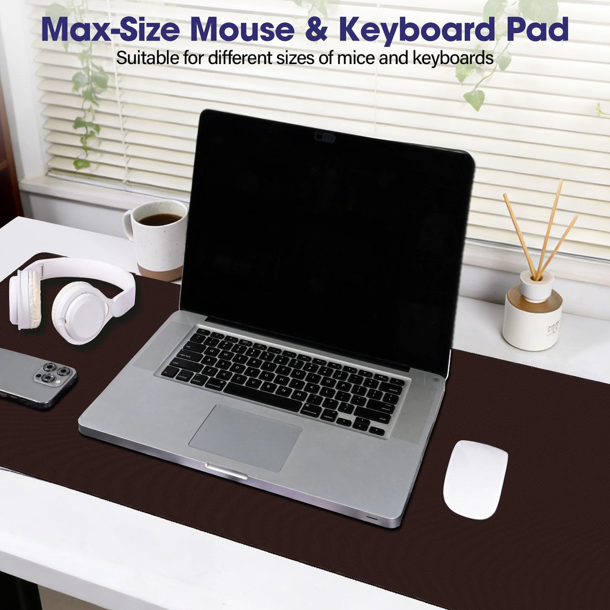 31.5" x 15.7" Waterproof Fabric Mouse Mat, Rubber Anti-Slip Base, Brown
