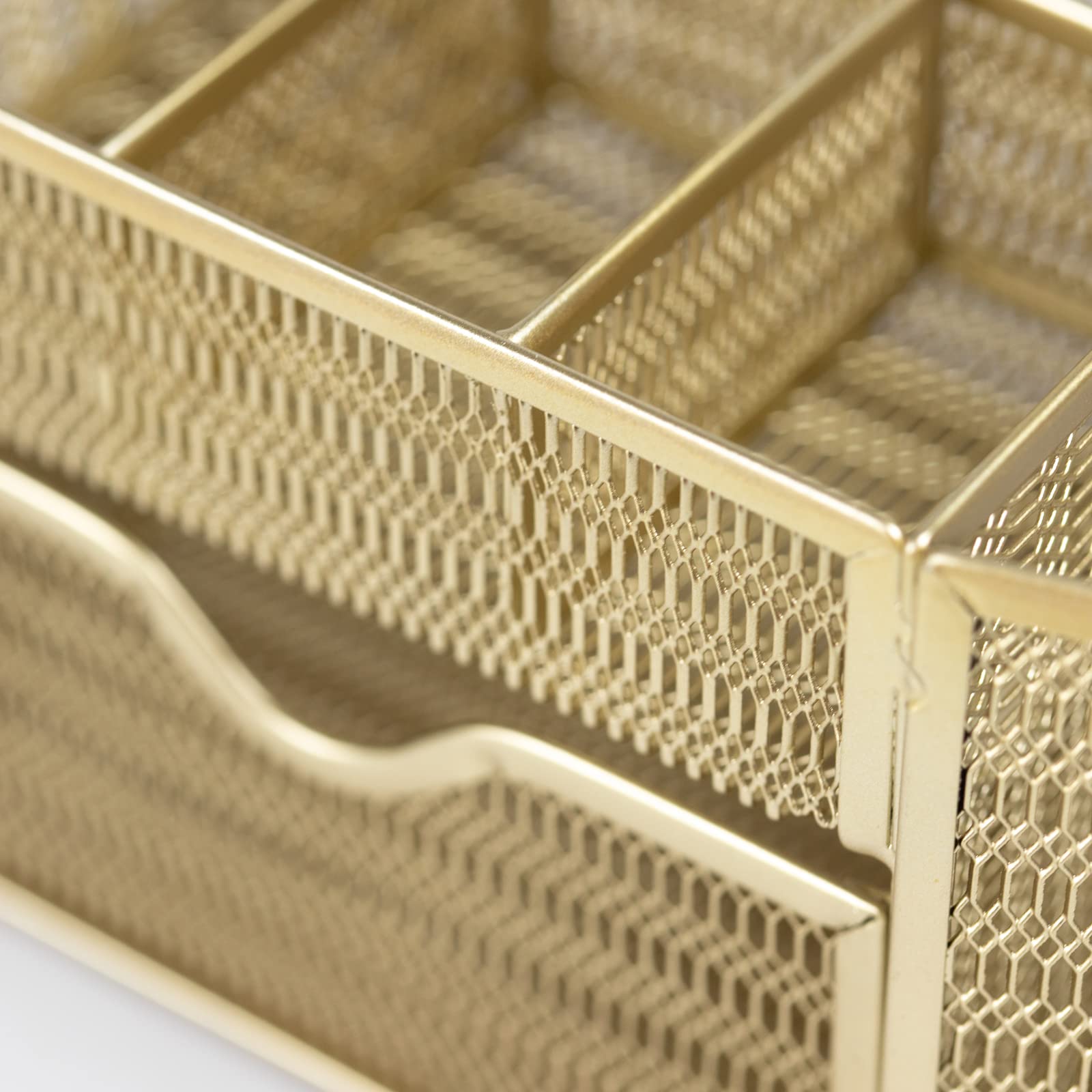 BLU MONACO | Gold Desk Organizer Set with Drawer | Metal Mesh Desk Accessories for Women | Stylish