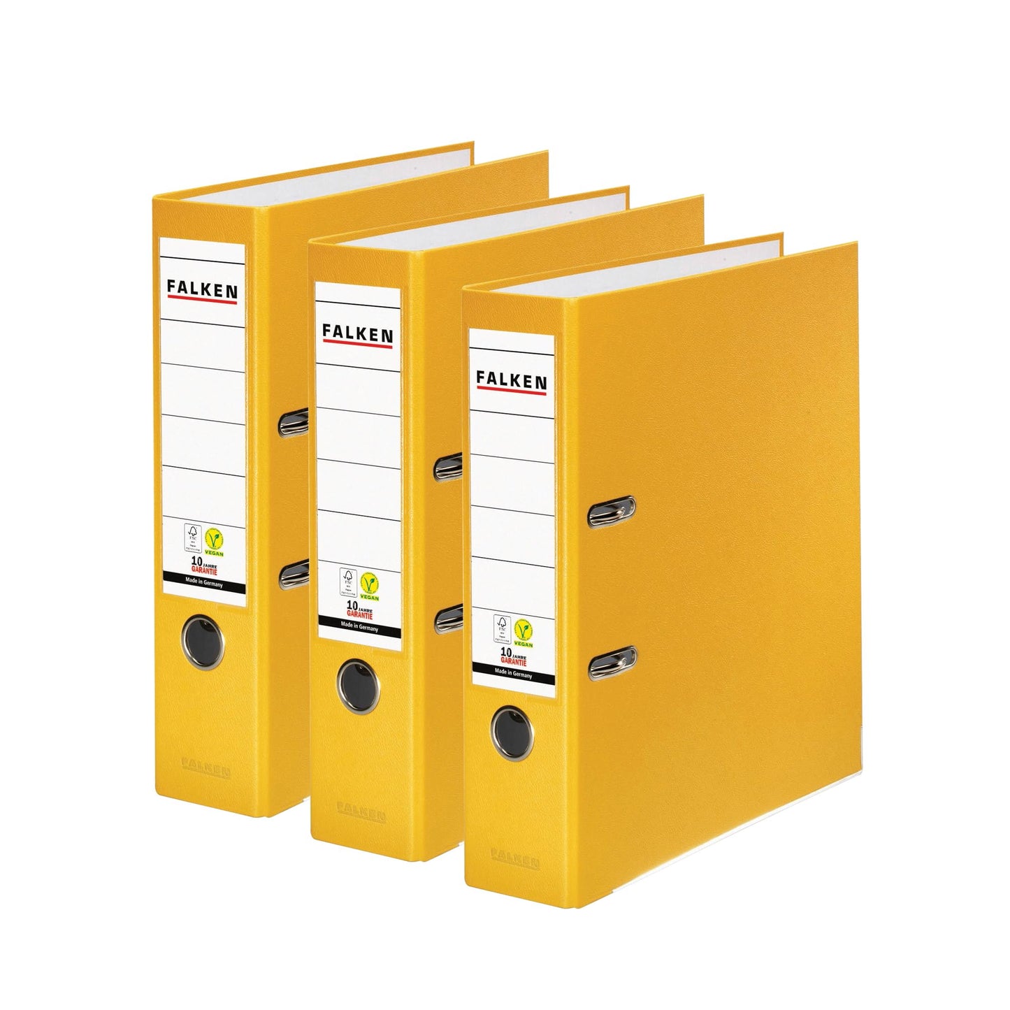 Falken - Pack of 3 Original Polypropylene Folders, 8 cm Wide, DIN A4, Yellow, Vegan Plastic