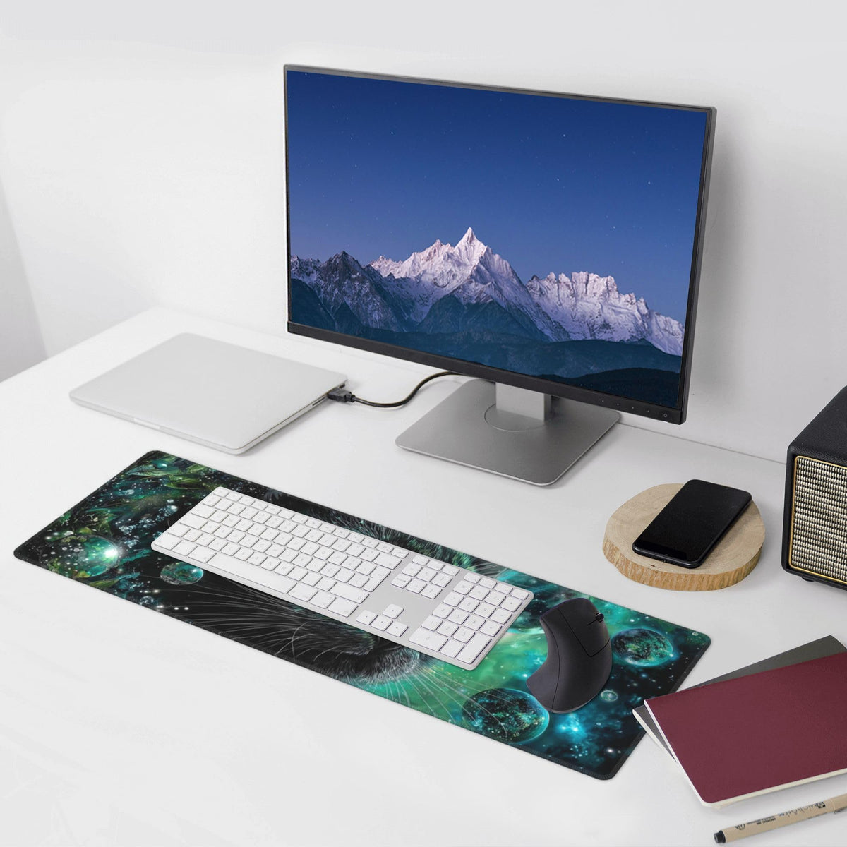 Cat Moon Mouse Pad Extended Large Gaming Mouse Pad XL Stitched Edges for Gamer Home Office 31.5 X