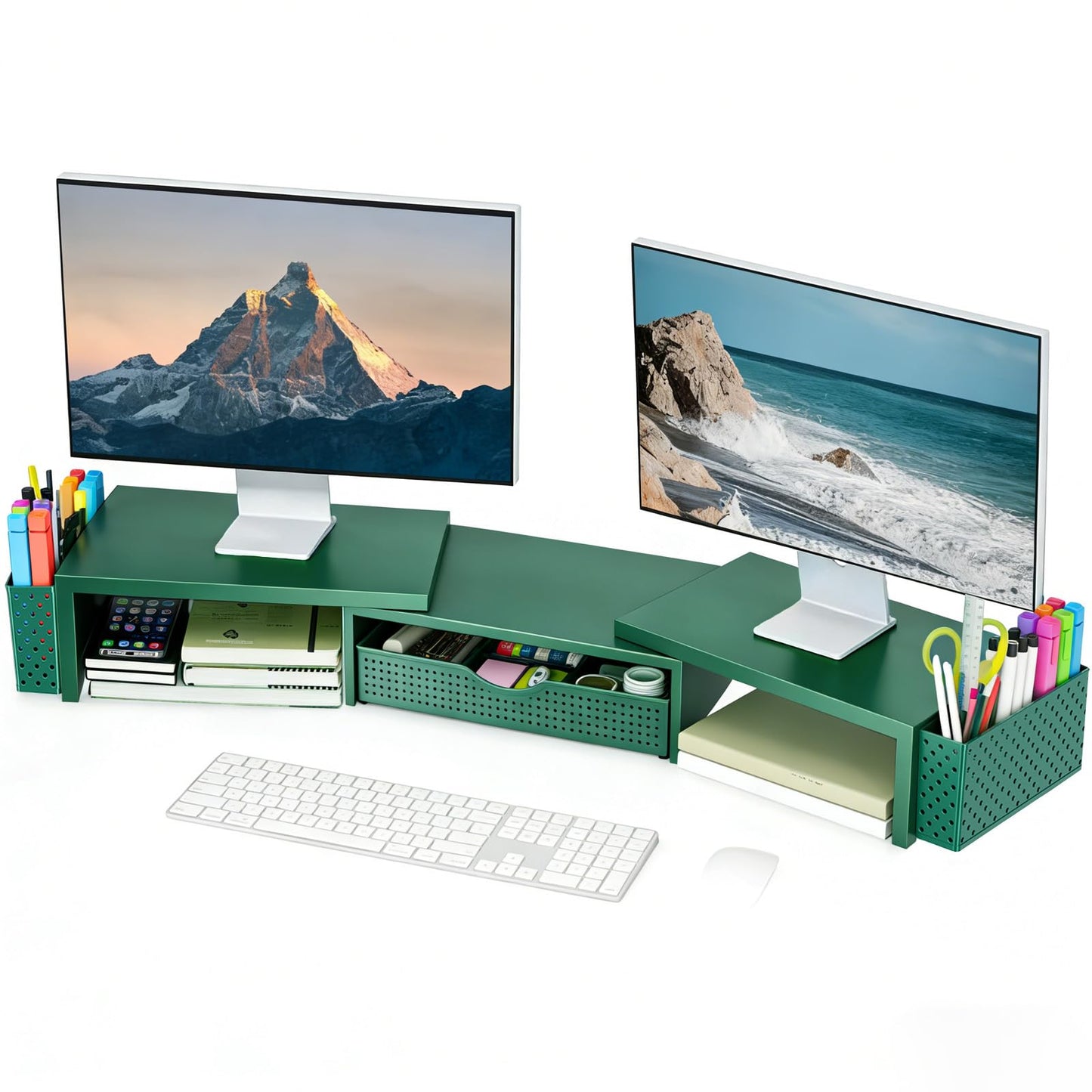 Spacrea Dual Monitor Stand Riser with Drawer and 2 Pen Holders