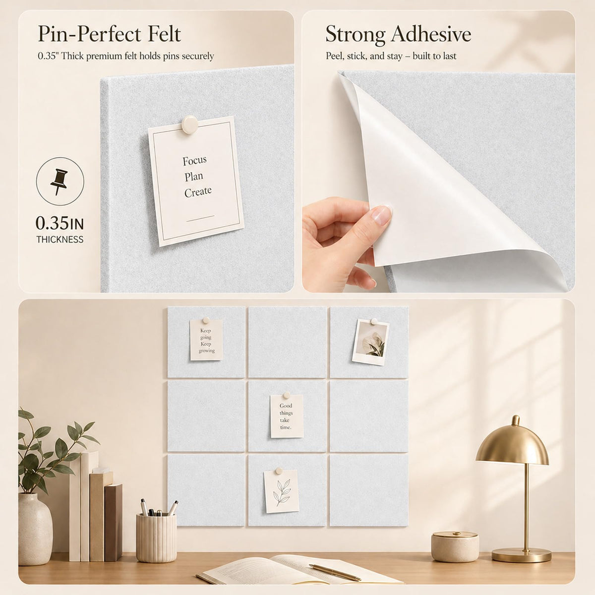 Baysola Felt Bulletin Board Tiles, Cork Board Alternative, 48 x 36 in