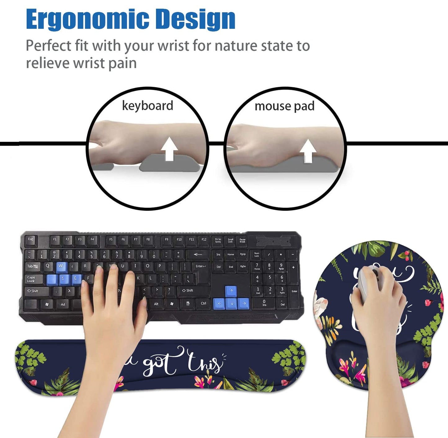 Keyboard Wrist Rest and Mouse Pad Wrist Support Set with Coasters, You Got This Inspirational Quote