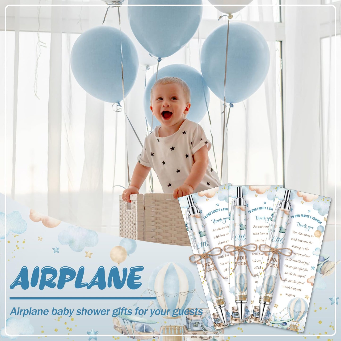 289 Pieces Airplane Baby Shower Favors for Guest Little Explorer Landing Soon Ballpoint Pens and
