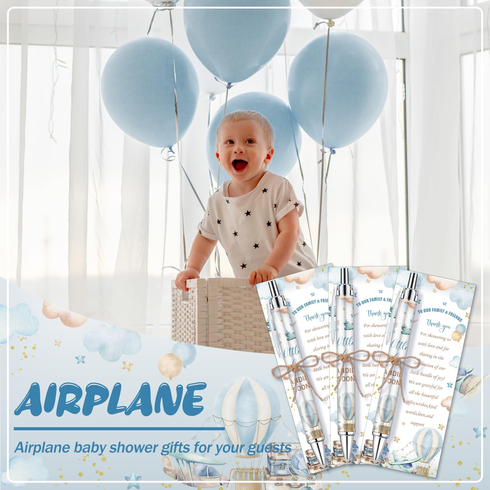 289 Pieces Airplane Baby Shower Favors for Guest Little Explorer Landing Soon Ballpoint Pens and