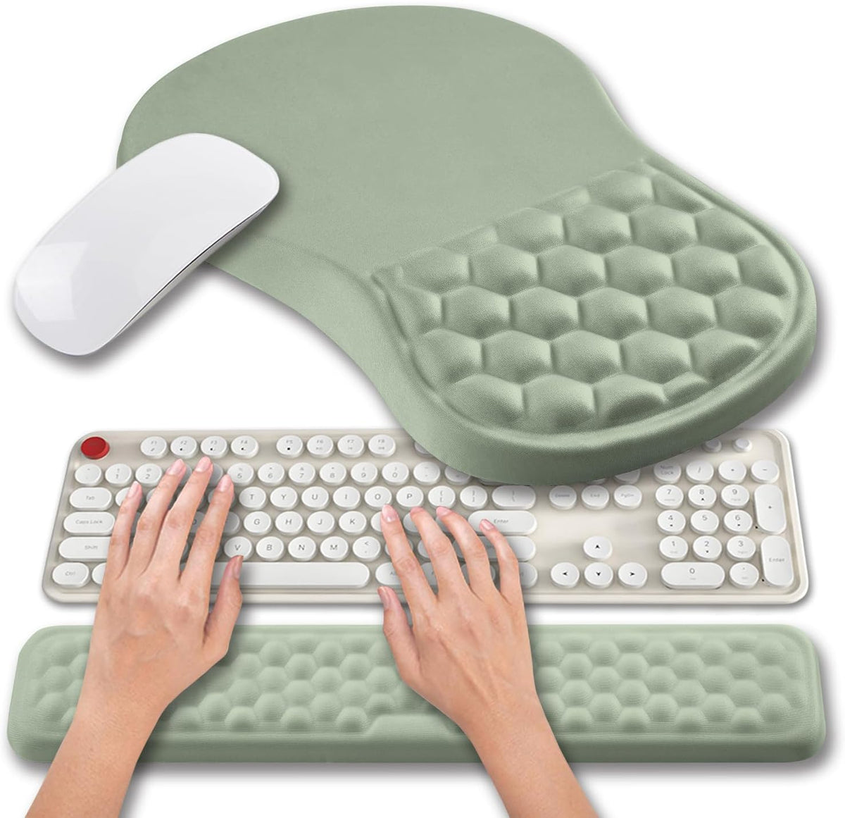 Hokafenle 2 in 1 Ergonomic Mouse Pad Wrist Support & Wrist Rest for Computer Keyboard Set, with