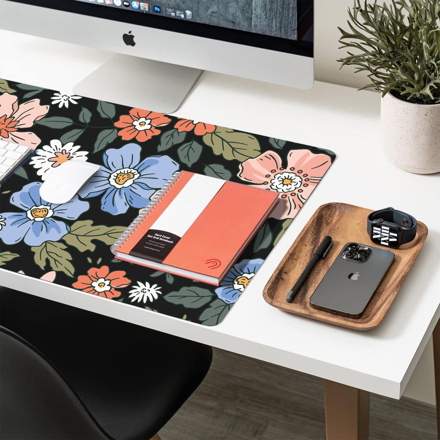 Floral Desk Mat, Non-Slip PU Leather Desk Pad, Wildflower 23.6"x11.8"