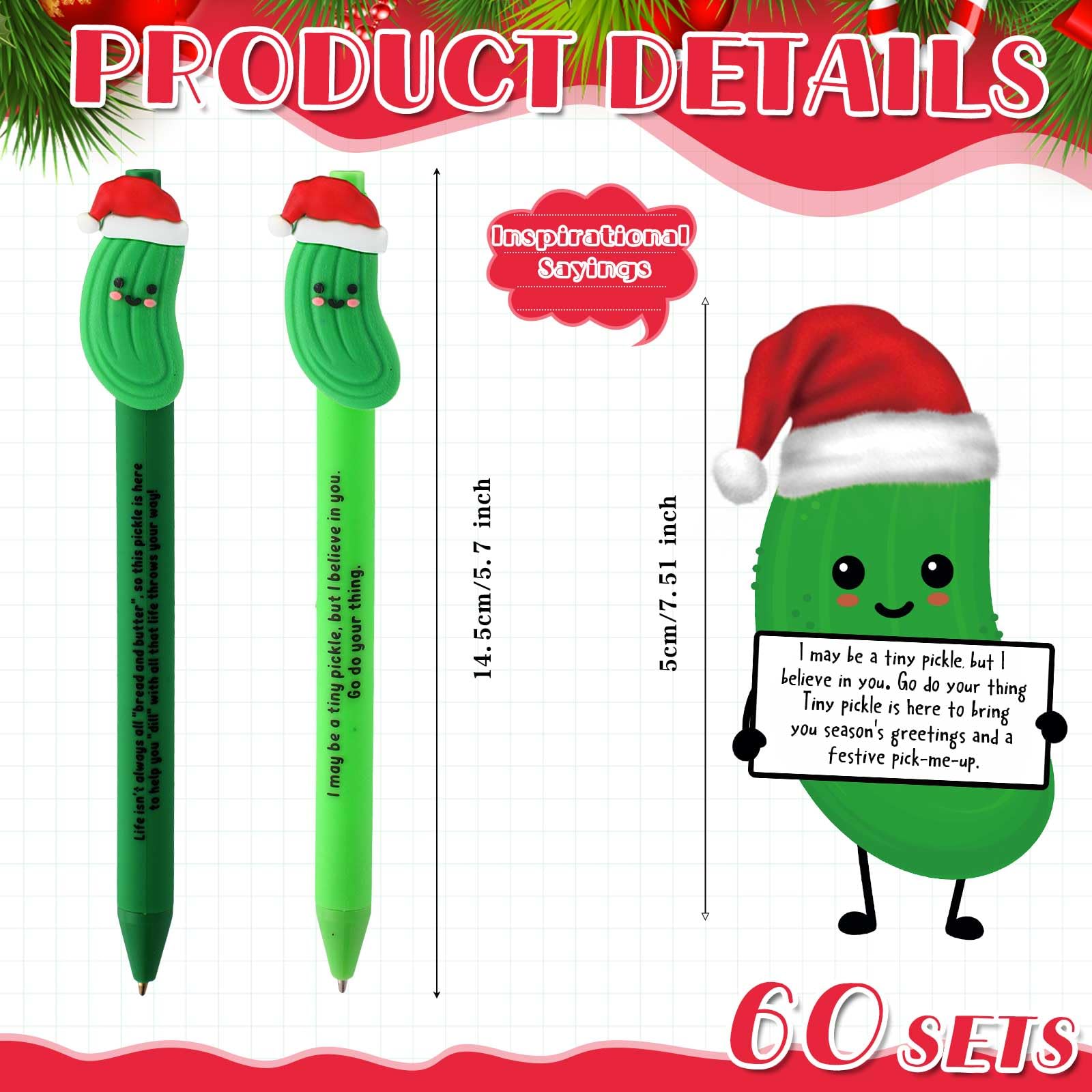 MotiMind 60 Sets Pickle Valentines Pen for Coworkers Bulk Valentines Employee Appreciation Gifts