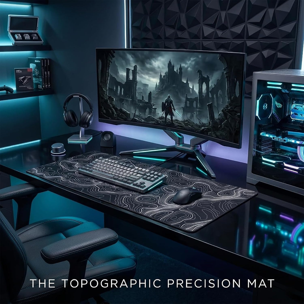Extended Large Gaming Mouse Pad 29.5x16 Inch,Topographic Map Lines Desk Mat