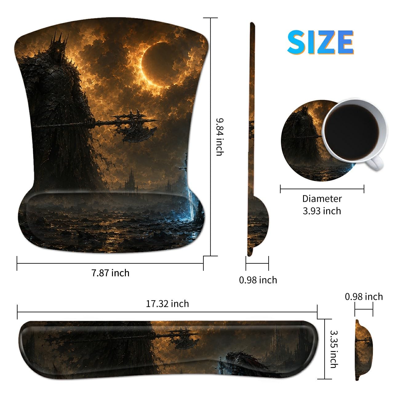 3-in-1 Ergonomic Memory Foam Keyboard Wrist Rest Pad Set, Dark Warriors