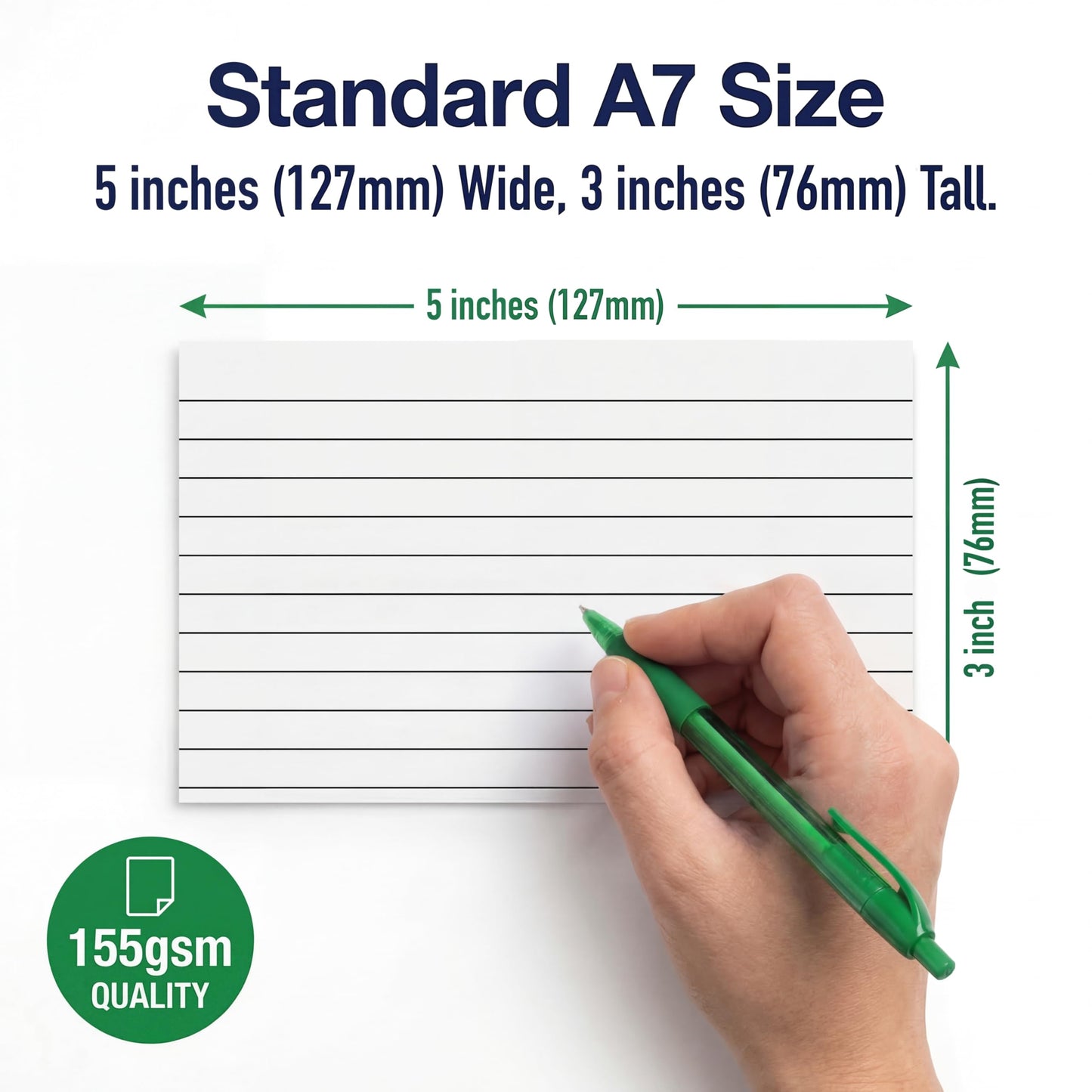 The Paper Shop 3x5 Index Cards - White Ruled Flash Cards - A7 (500 Pack) | Index Cards 3x5 Lined