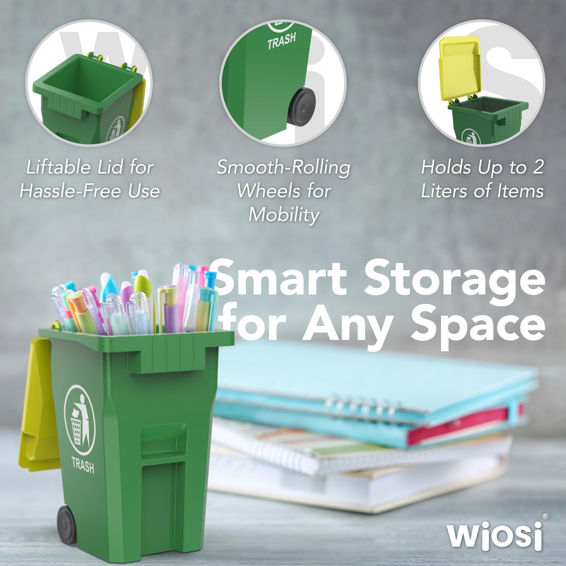 Wiosi Mini Trash Can/Recycle Bin Pencil Holder for Desks, Blue/Green