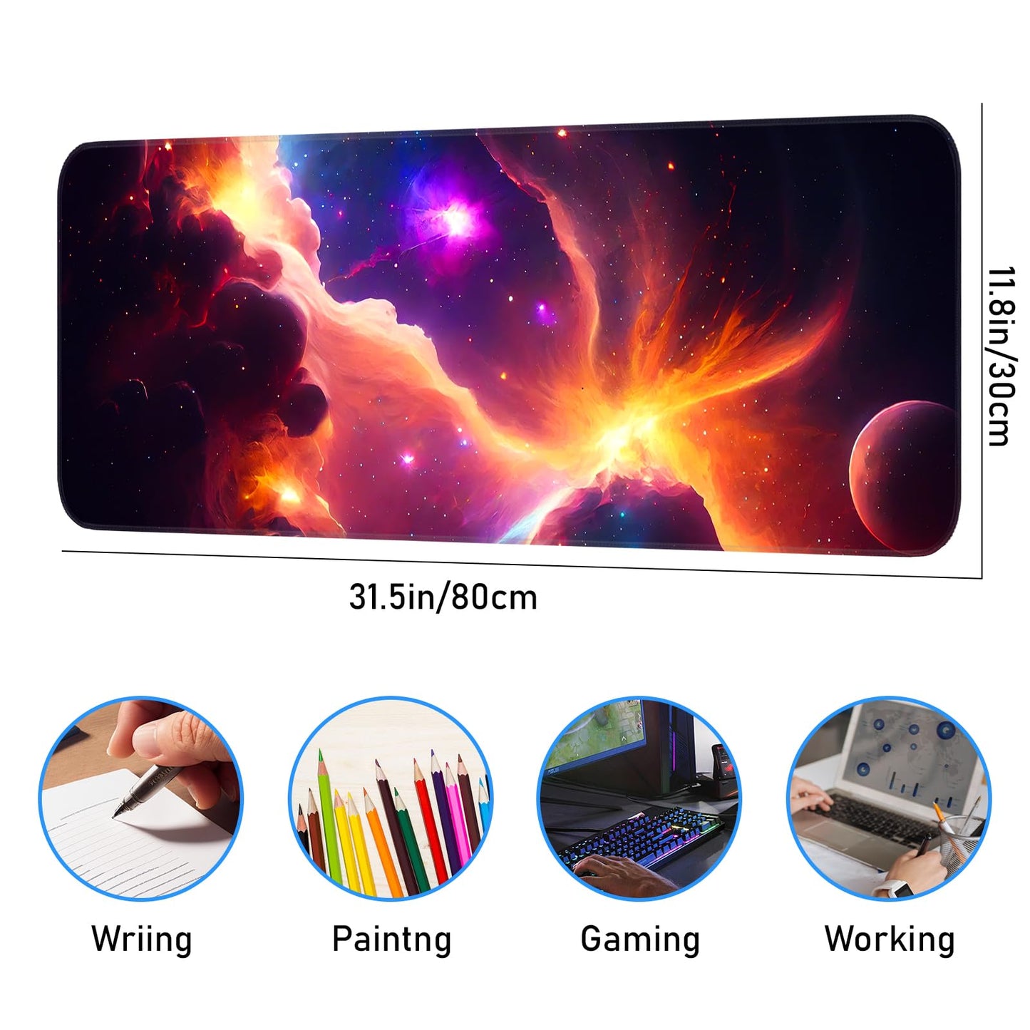 Opiuoezi Gaming Mouse Pad, Galaxy Starry Sky Non-Slip Rubber Base with Seam Edge Mouse Pad, Extra