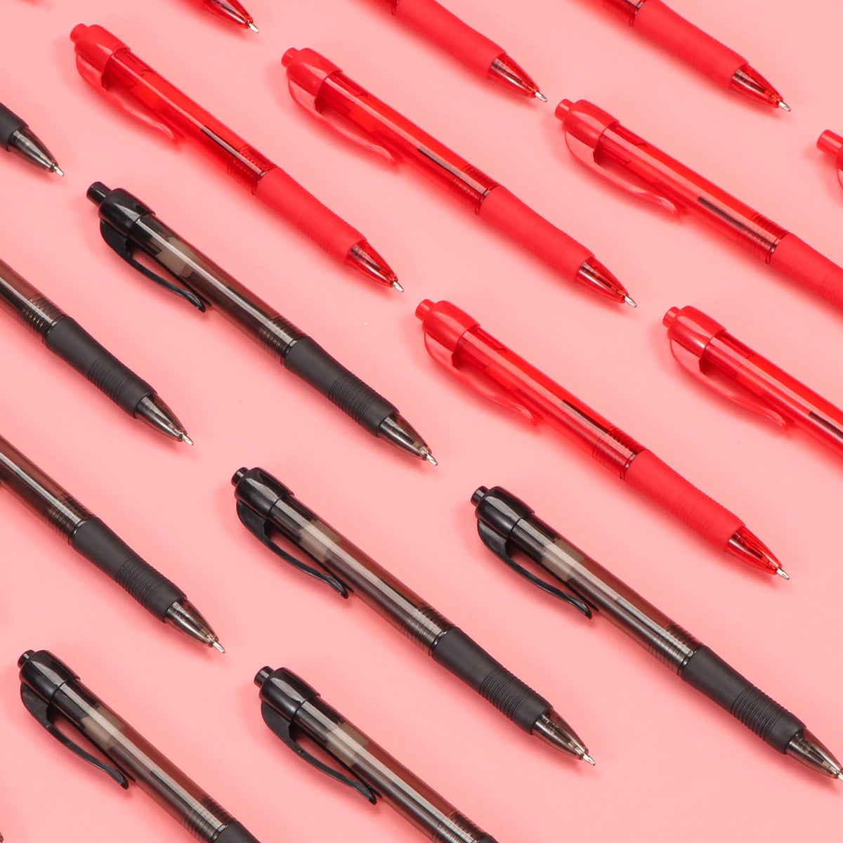 deegtran Pens Bulk, 50 Pack No Bleed Black & Red Ink Click Pens with Soft Grip, Wholesale