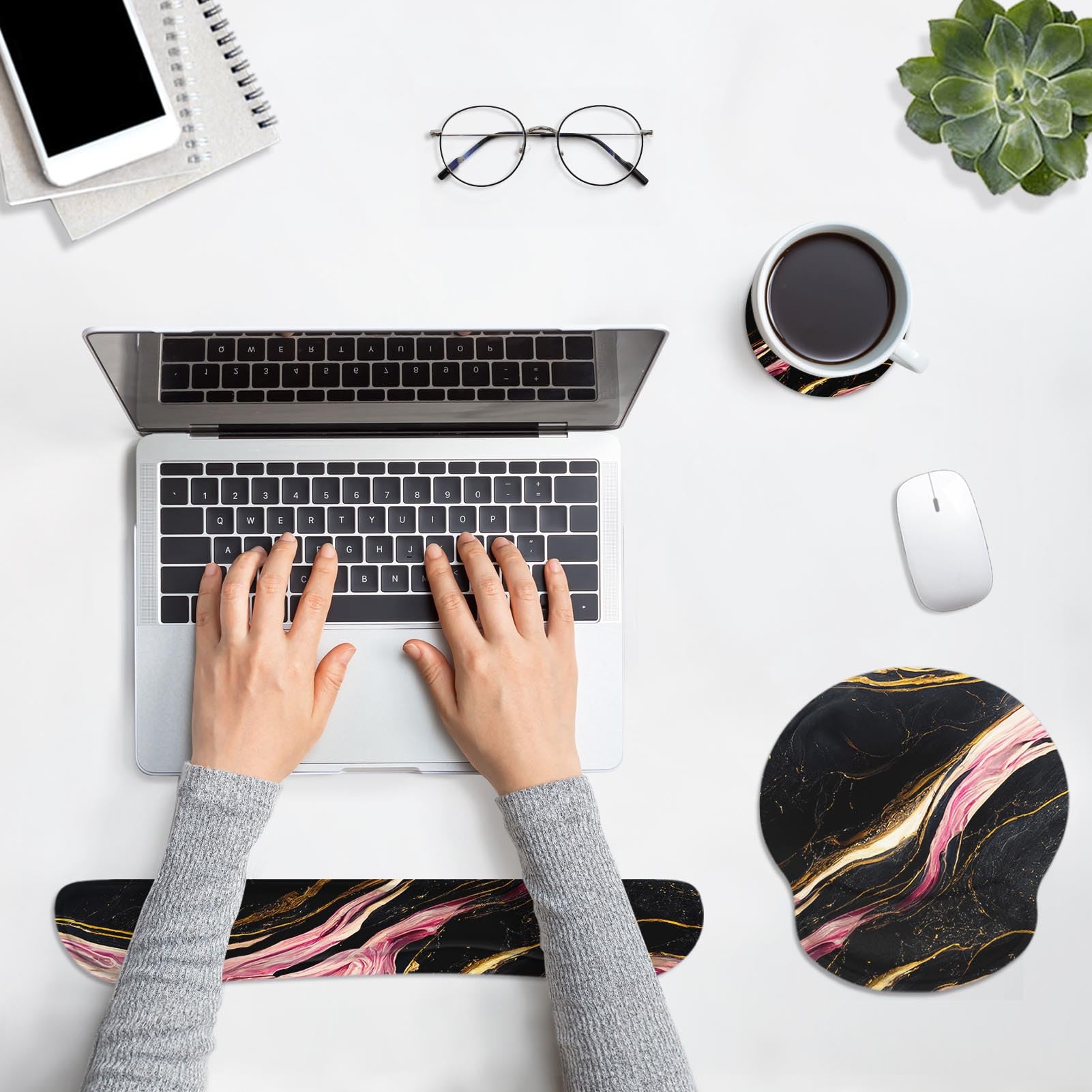 Britimes Ergonomic Mouse Pad Set with Wrist Rest, Marble Black