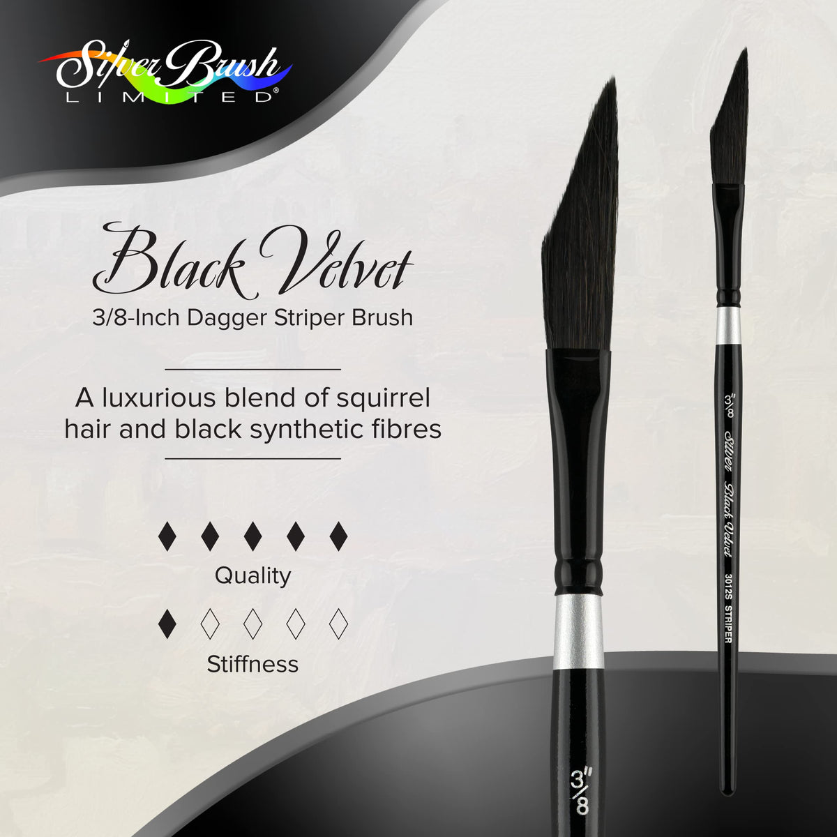 Silver Brush Limited Black Velvet Dagger Striper Brush, Size 3/8 in