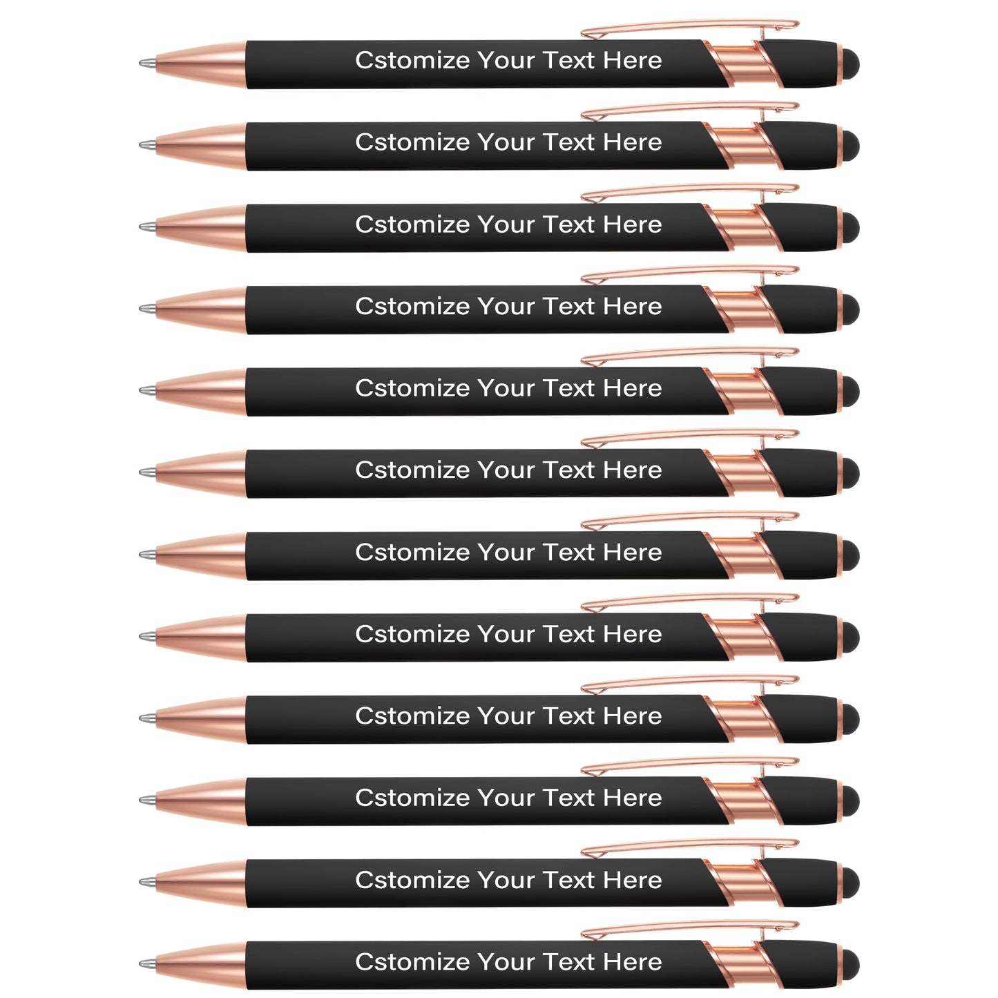 Kingluu 12 Pcs Personalized Ballpoint Pens with Stylus Tip,Free Engraving Black Ink Customized Pen