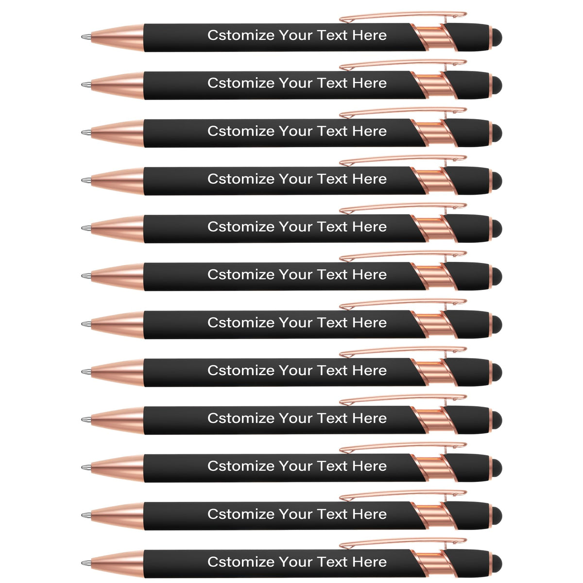 Kingluu 12 Pcs Personalized Ballpoint Pens with Stylus Tip,Free Engraving Black Ink Customized Pen